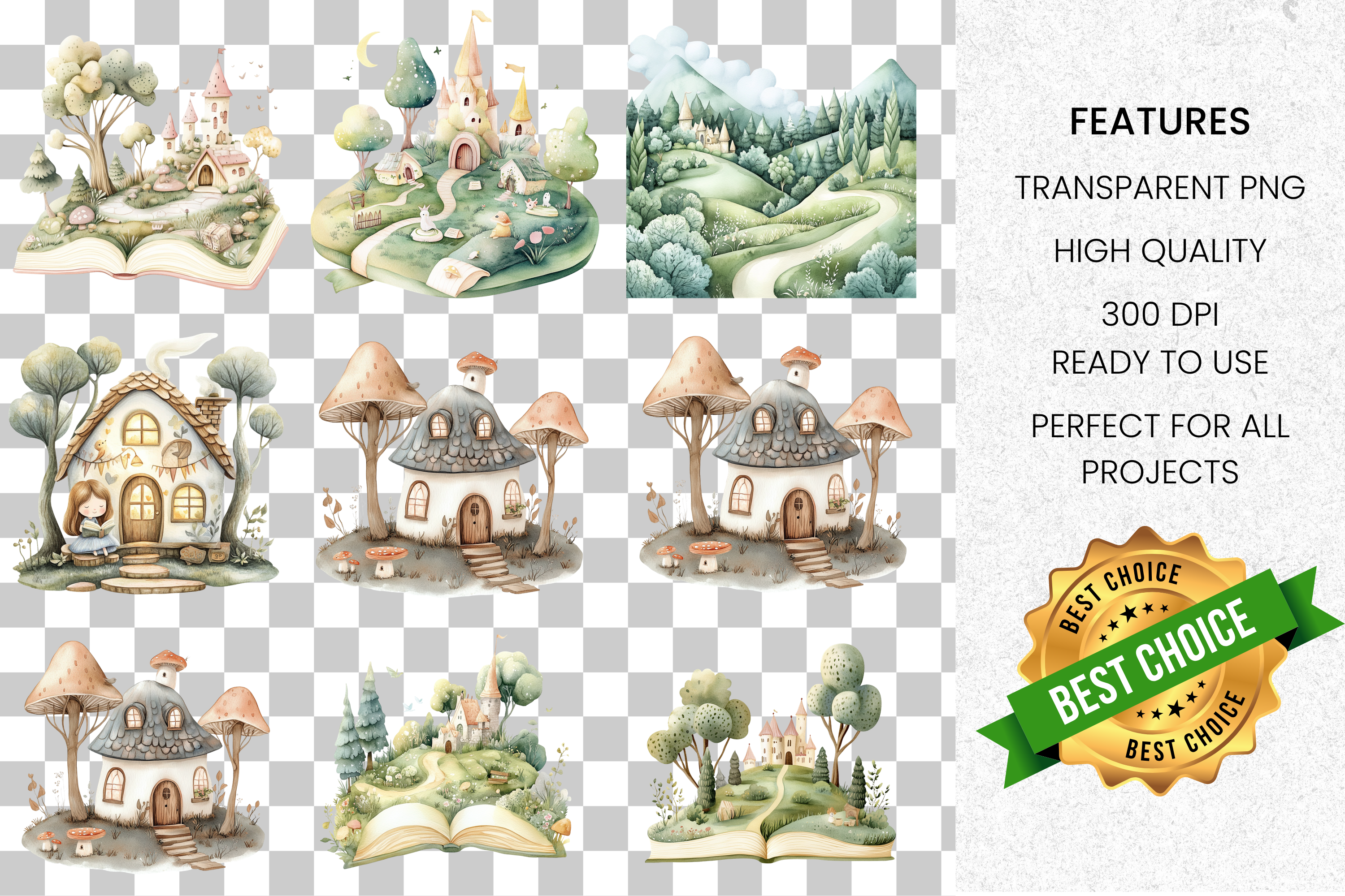 Whimsical Fairytale Village Clipart Bundle