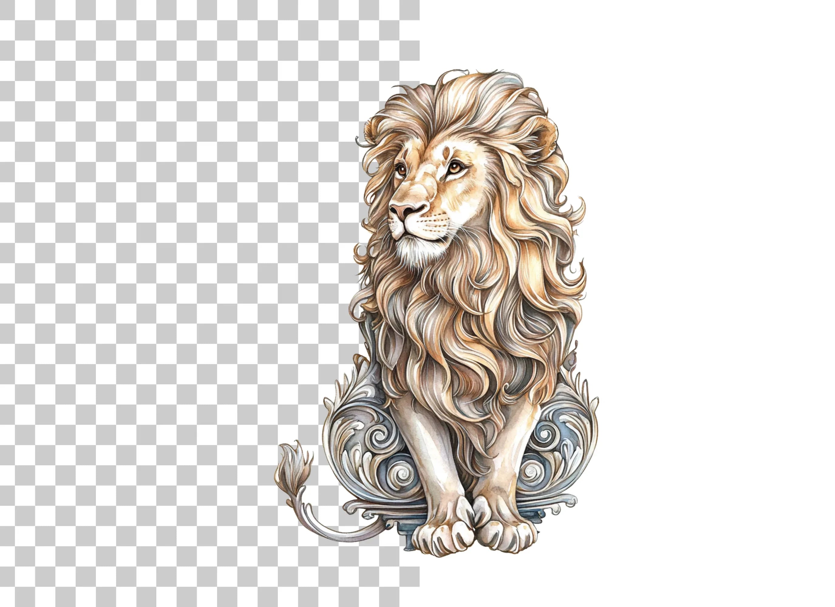 Majestic Lion with Ornate Base Clipart Bundle