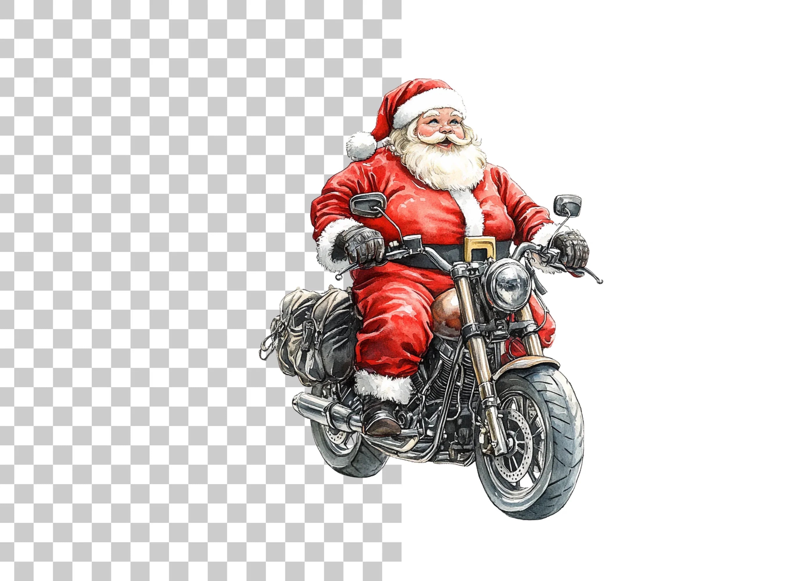 Santa Riding Motorcycle Christmas Clipart Bundle