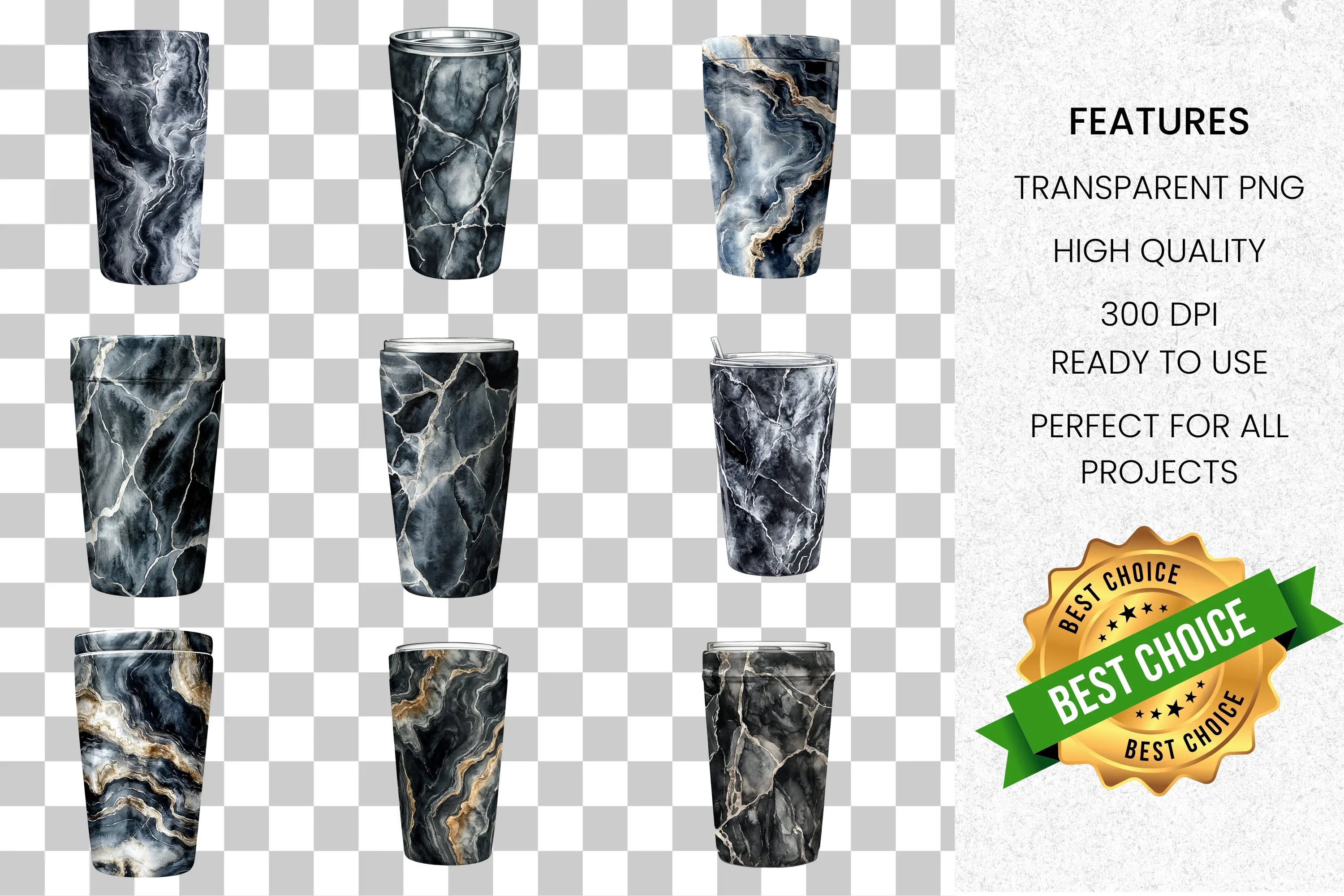 Dark Marble Tumbler Designs Clipart Bundle