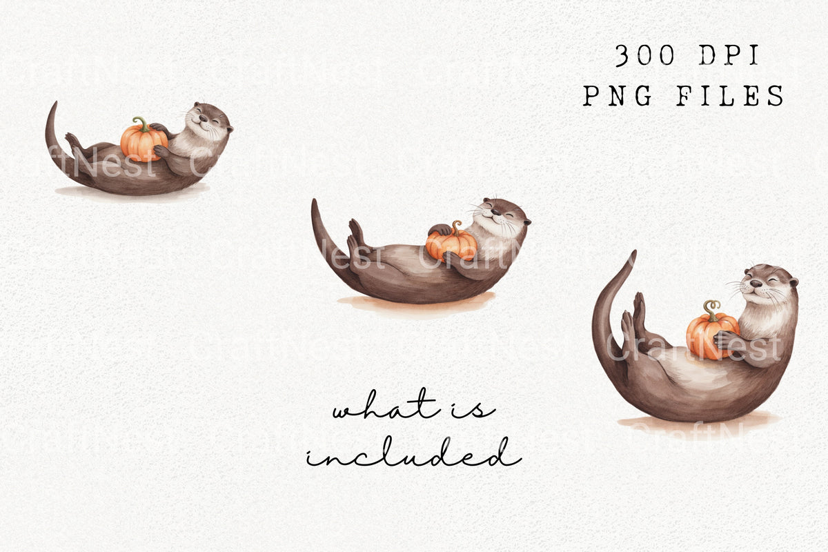 Otters With Pumpkins Clipart Bundle