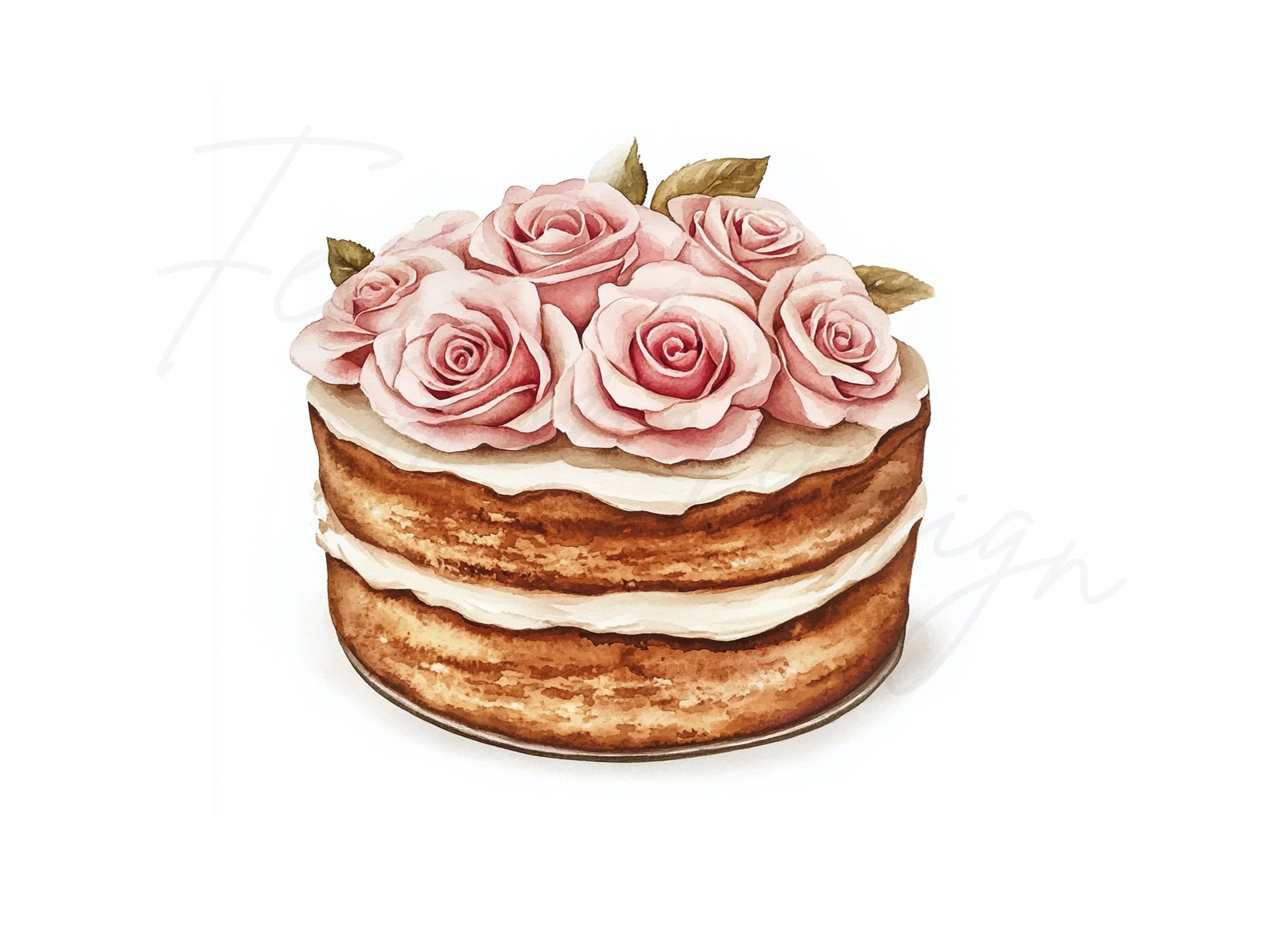Pink Rose Cake Clipart Bundle