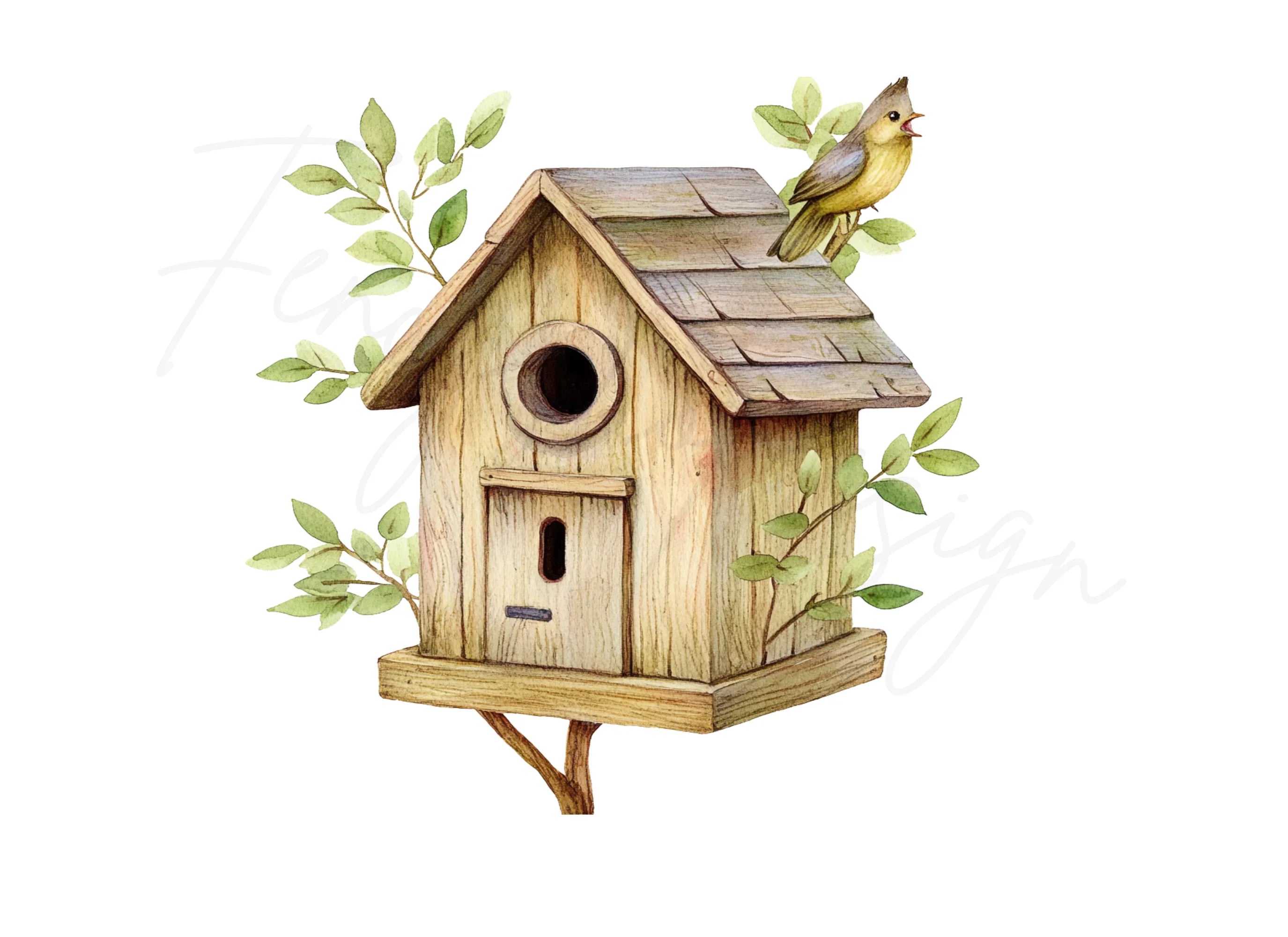 Birdhouse with Singing Bird Clipart Bundle