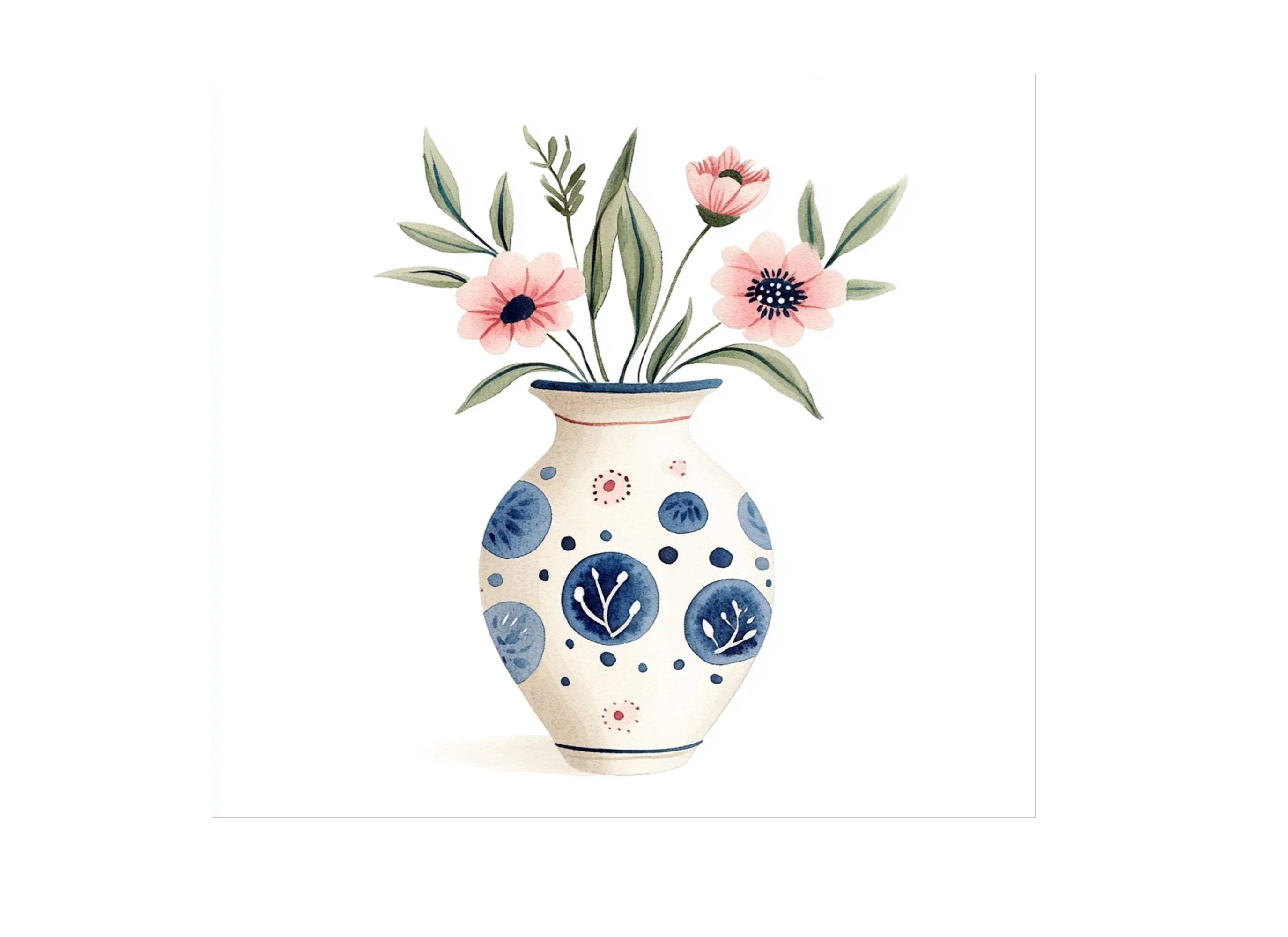 Elegant Blue Pink Floral Vase Clipart Bundle