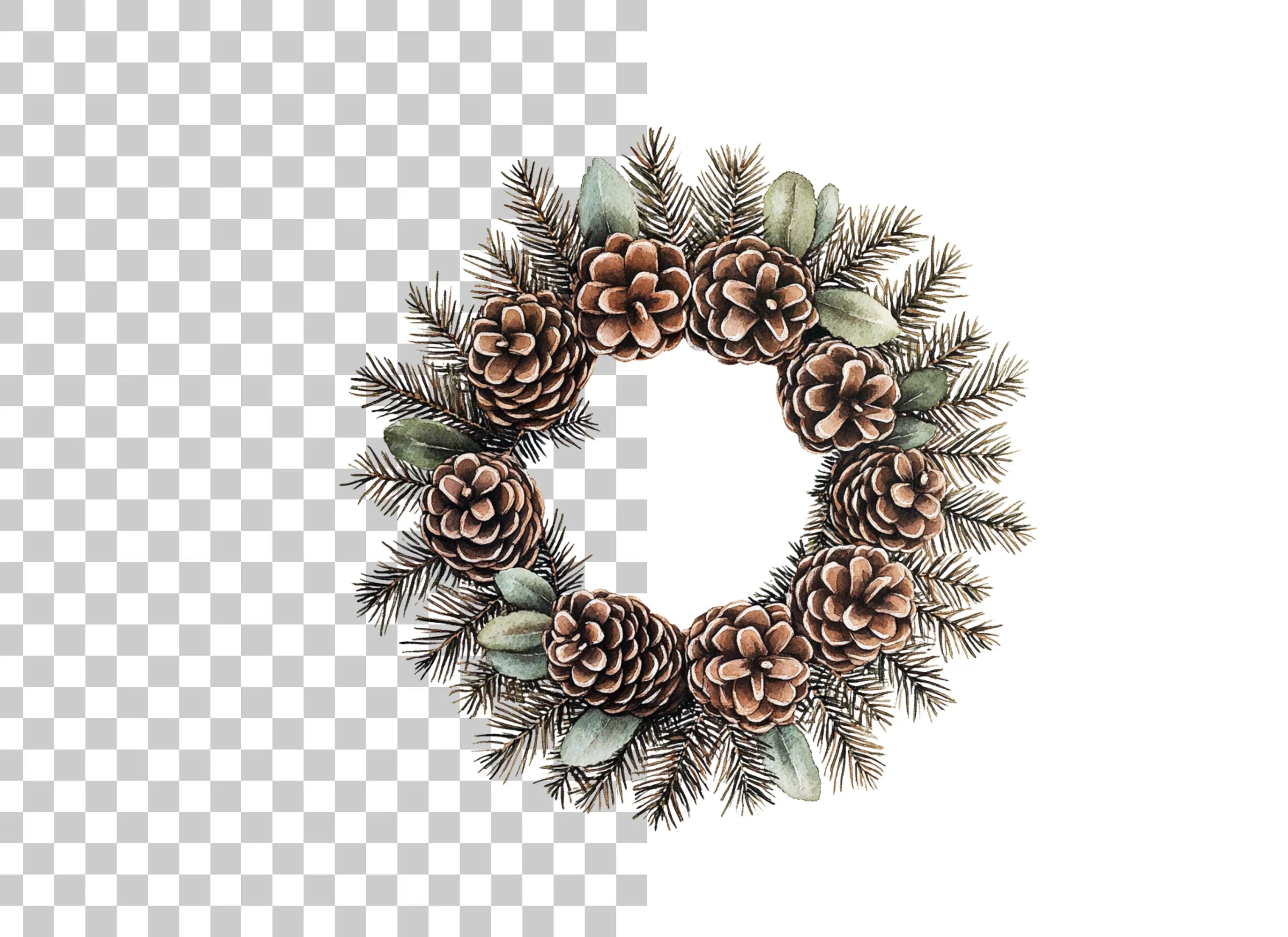 Rustic Pinecone Leaf Wreath Clipart Bundle