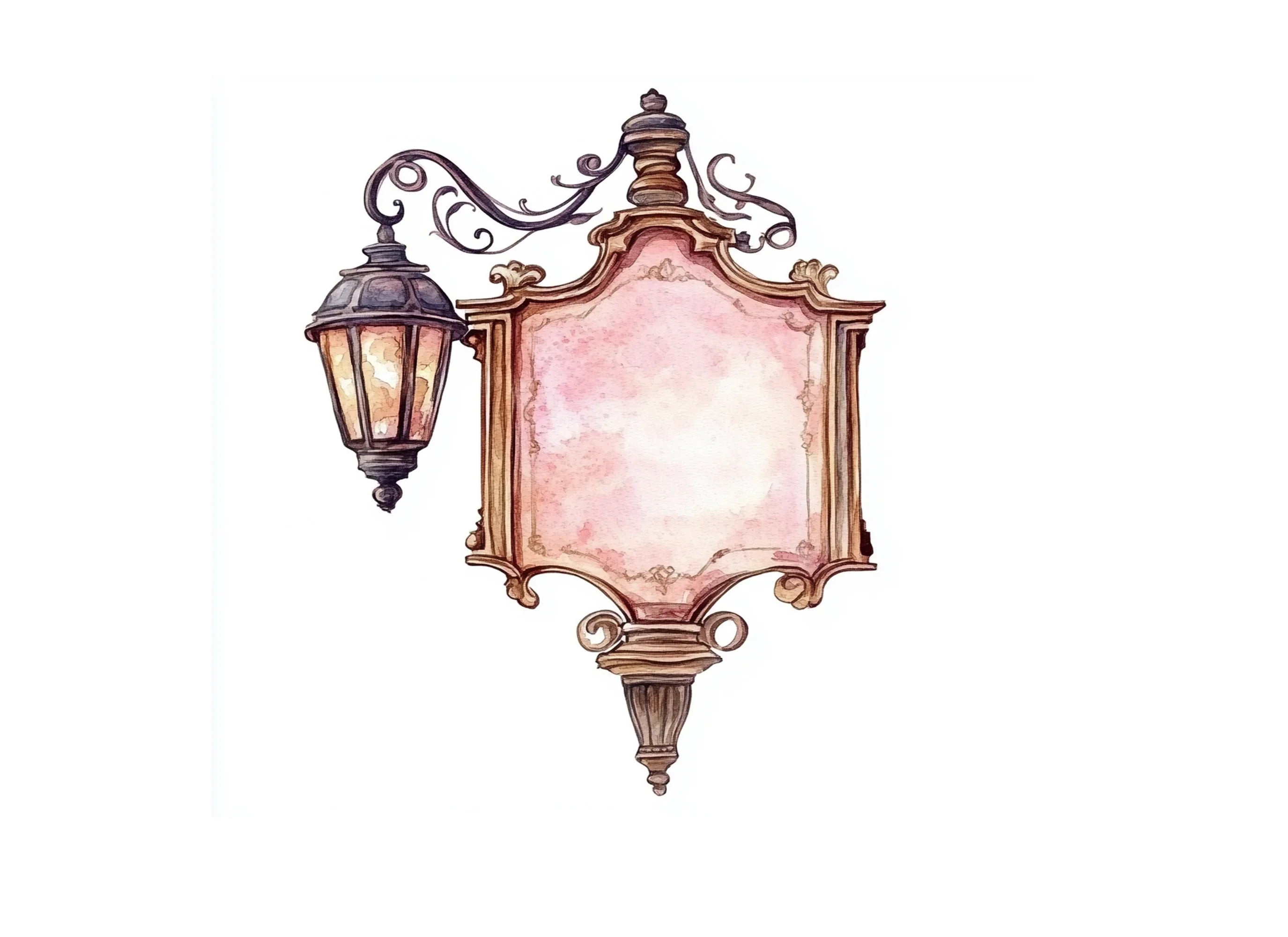 Vintage Shop Signs and Lamp Posts Clipart Bundle