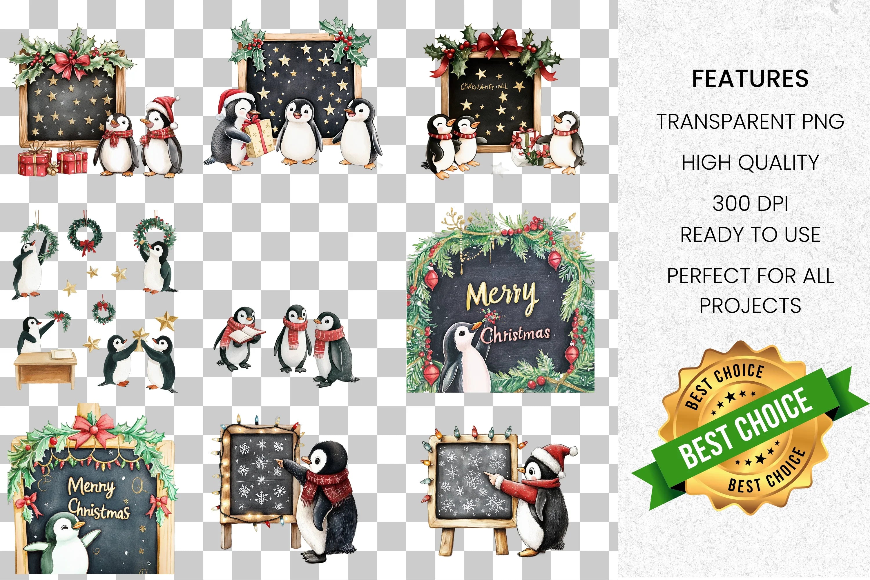 Singing Penguins Christmas Clipart Bundle