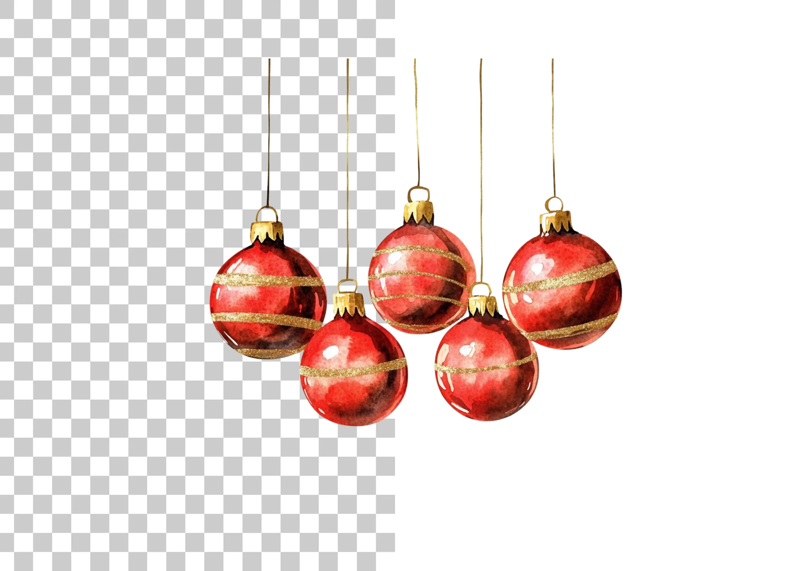 Red Christmas Ornaments Clipart Bundle