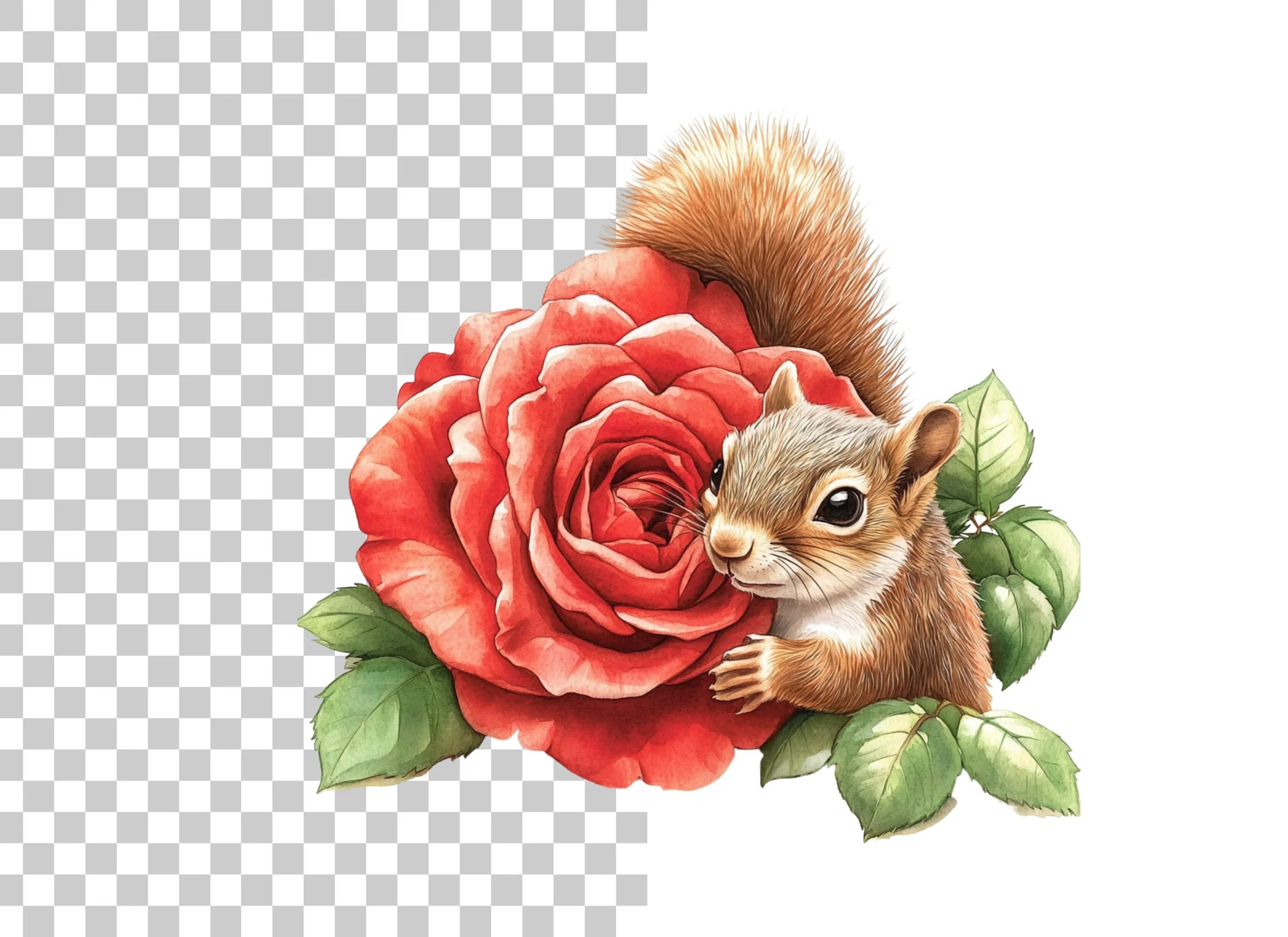 Squirrels in Red Roses Clipart Bundle