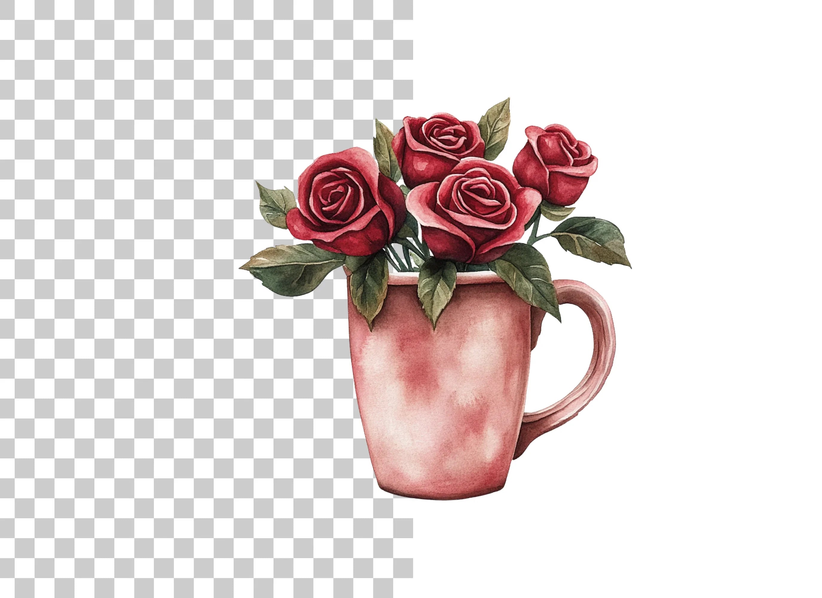 Red Roses in Pink Clipart Bundle