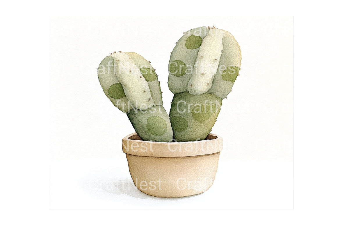 Potted Green Cactus Graphics Clipart Bundle