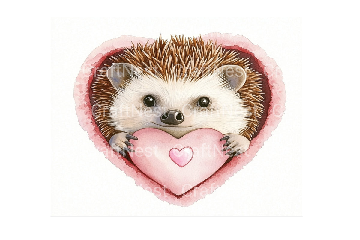 Adorable Hedgehogs In Hearts Clipart Bundle