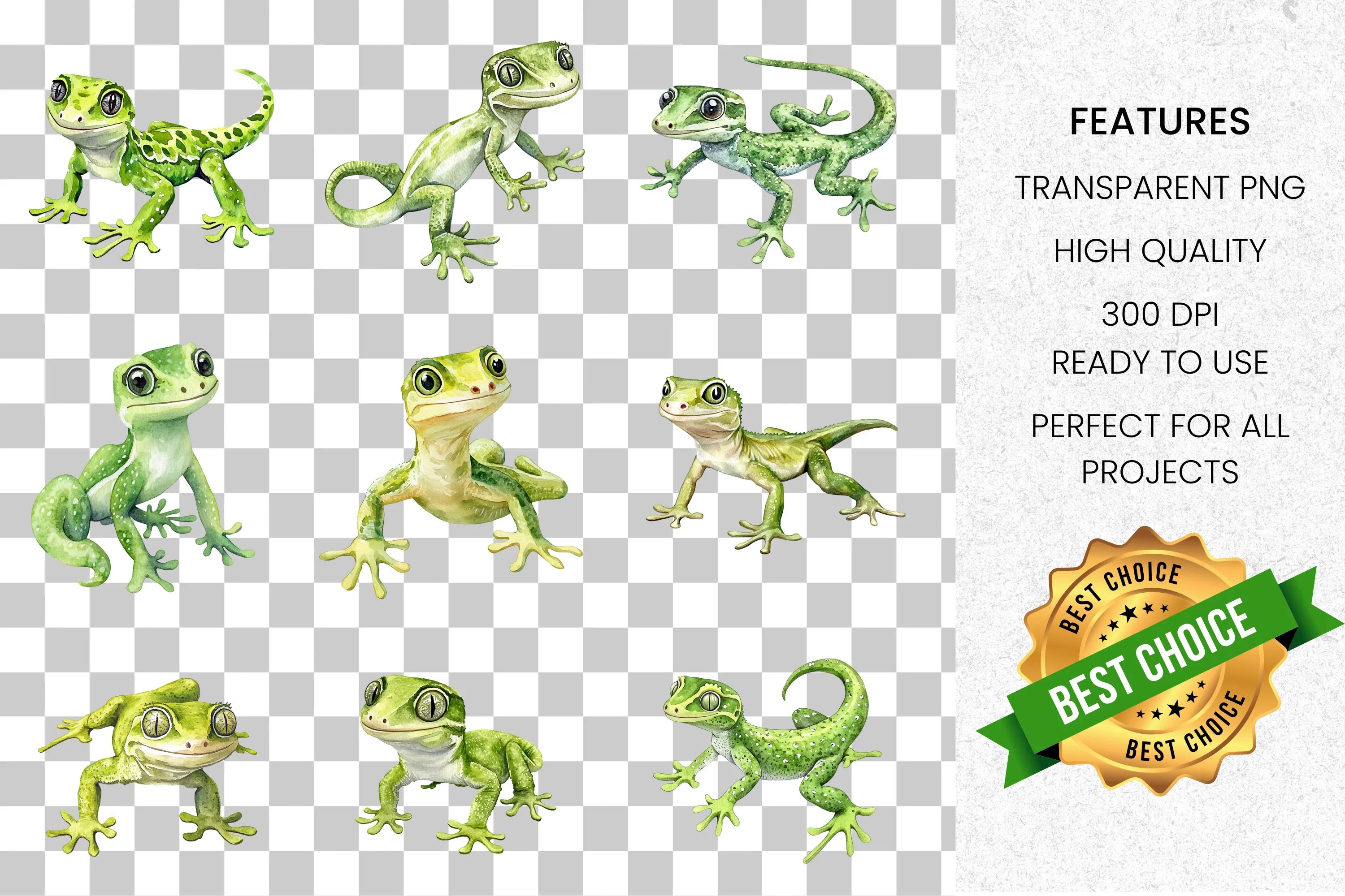 Cute Gecko Clipart Bundle
