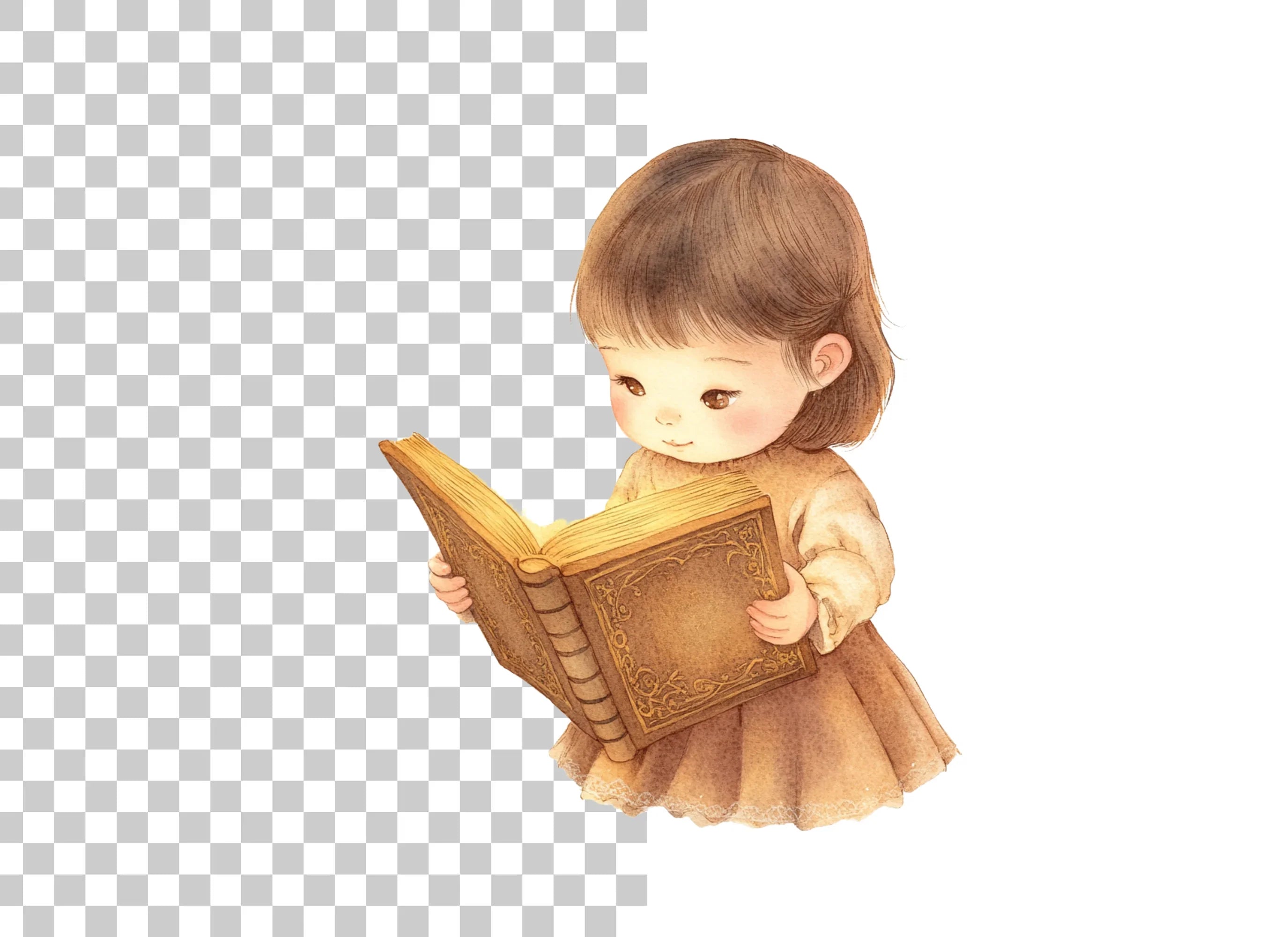 Cute Little Girl Reading Book Clipart Bundle
