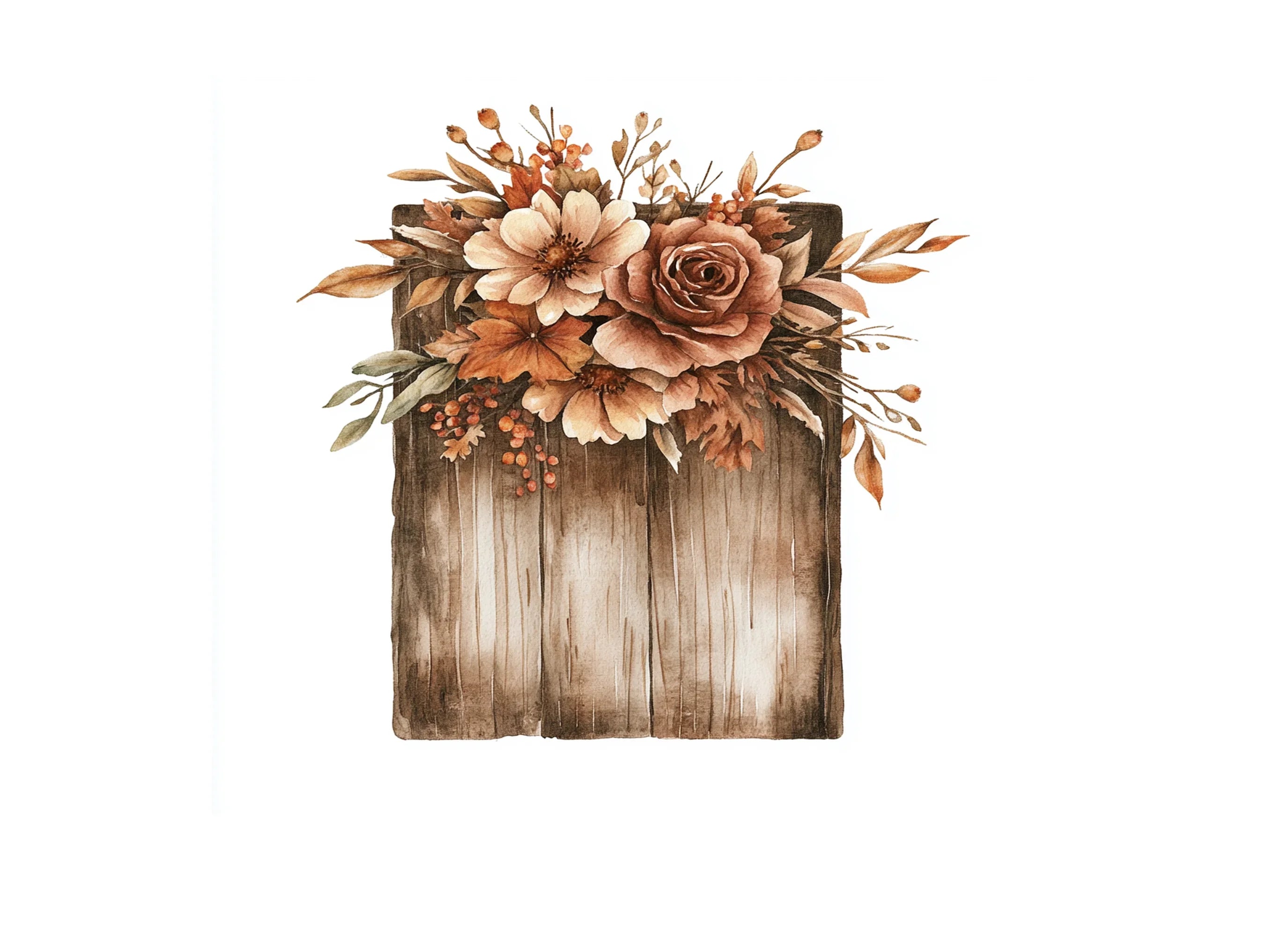 Autumn Floral Wooden Signs Clipart Bundle
