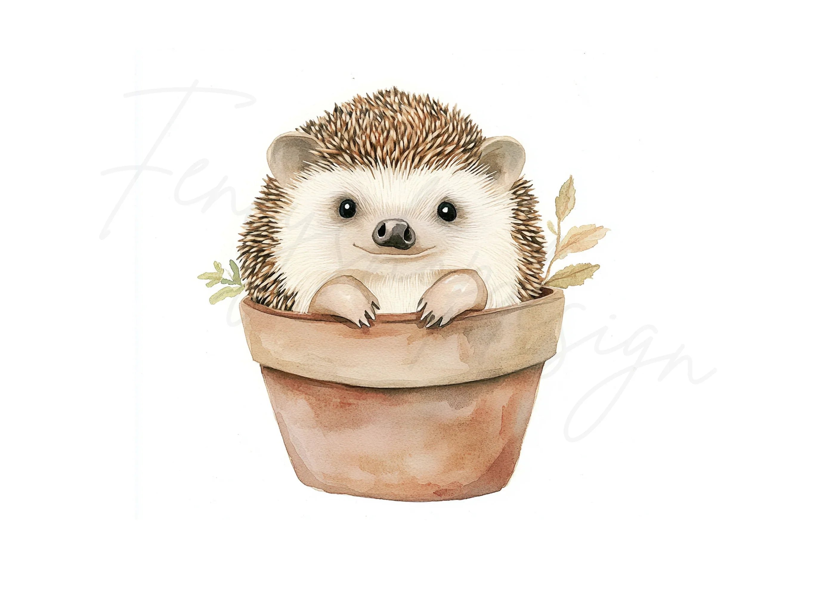 Charming Hedgehog in Terracotta Pot Clipart Bundle