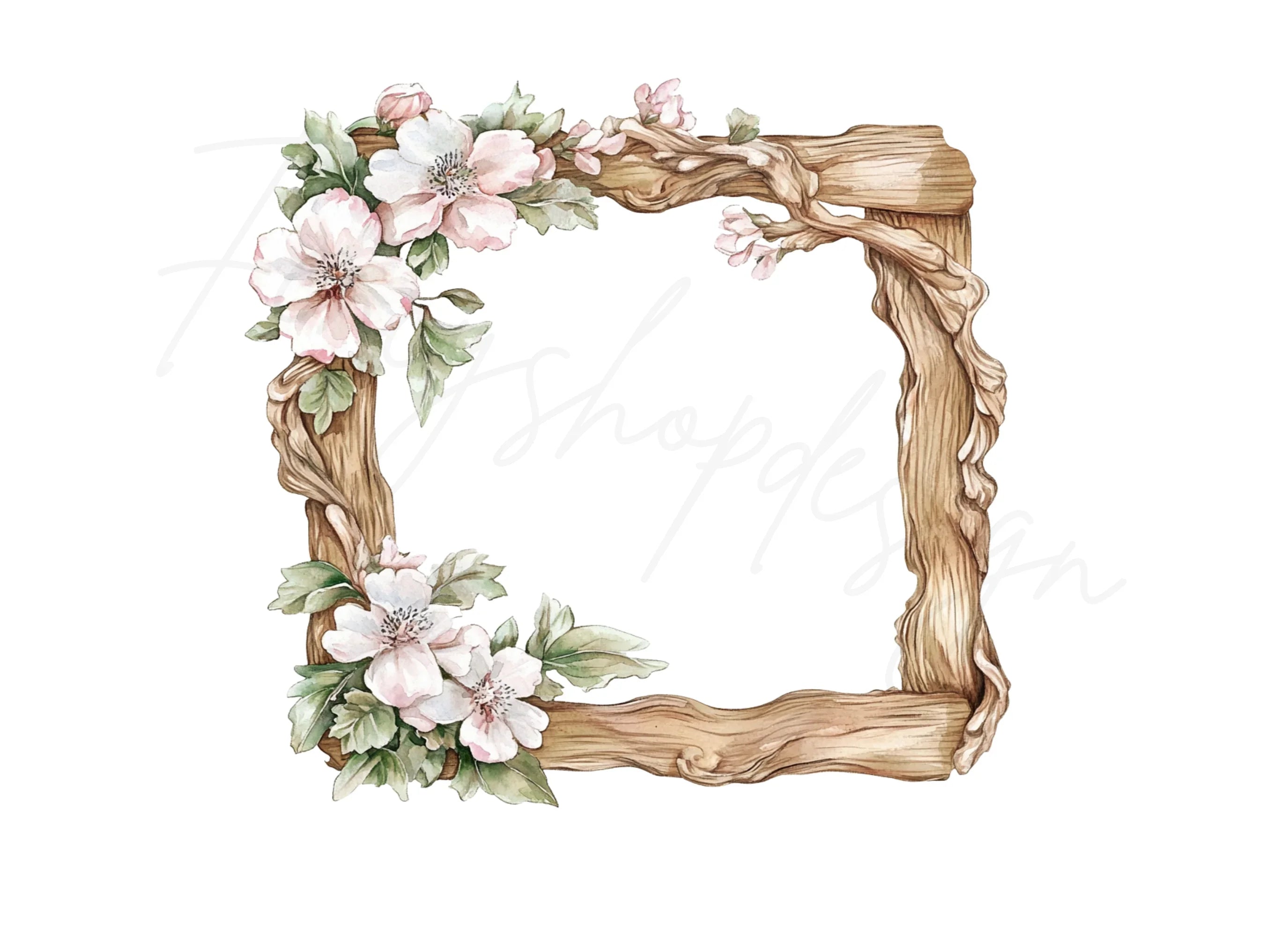 Elegant Floral Wooden Frames Clipart Bundle