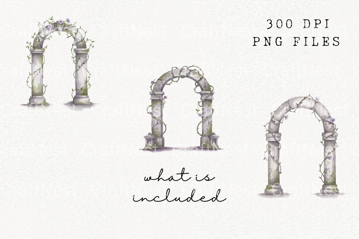 Stone Arches With Vines Clipart Bundle