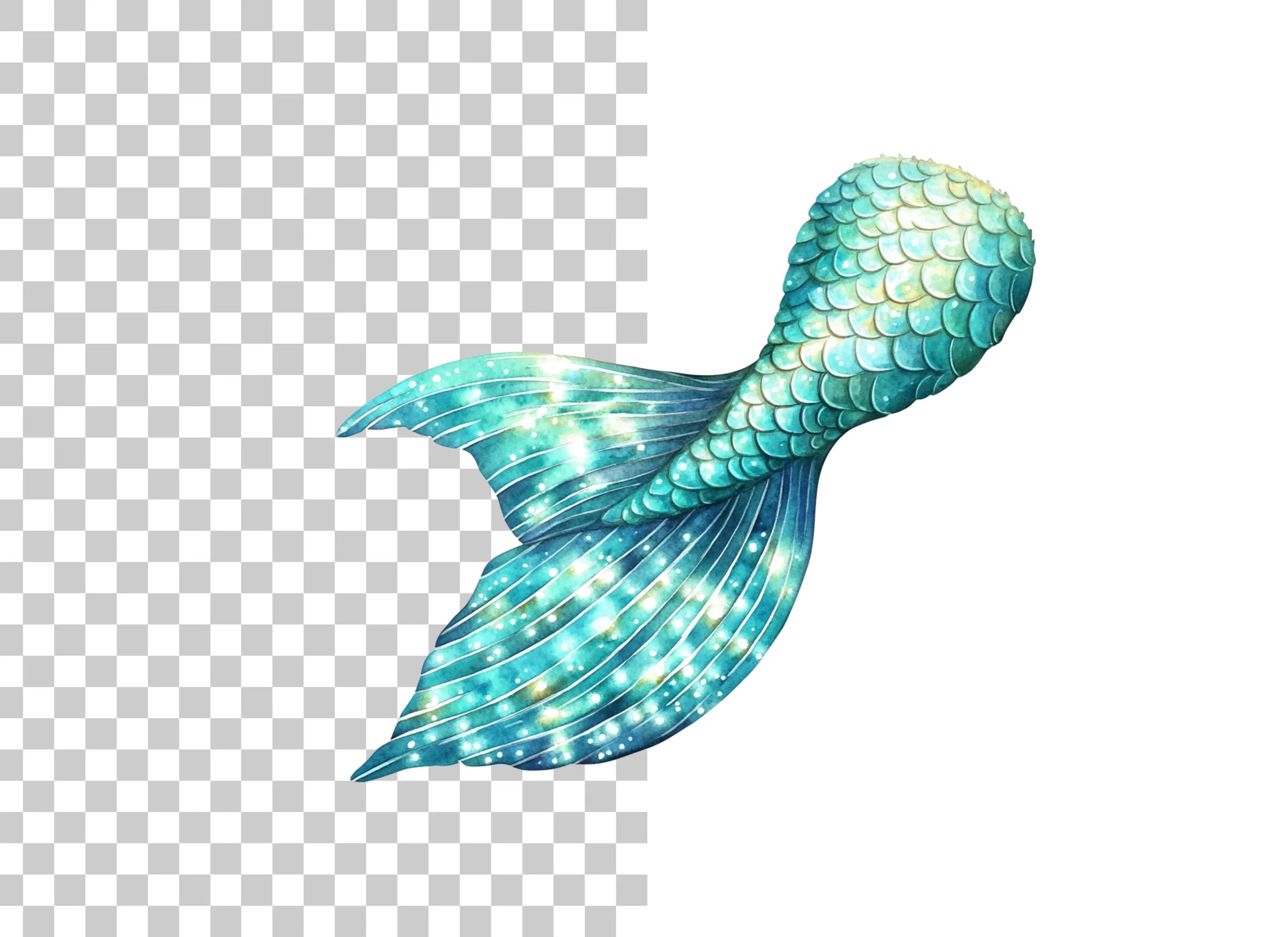 Glittering Blue Mermaid Tail Clipart Bundle