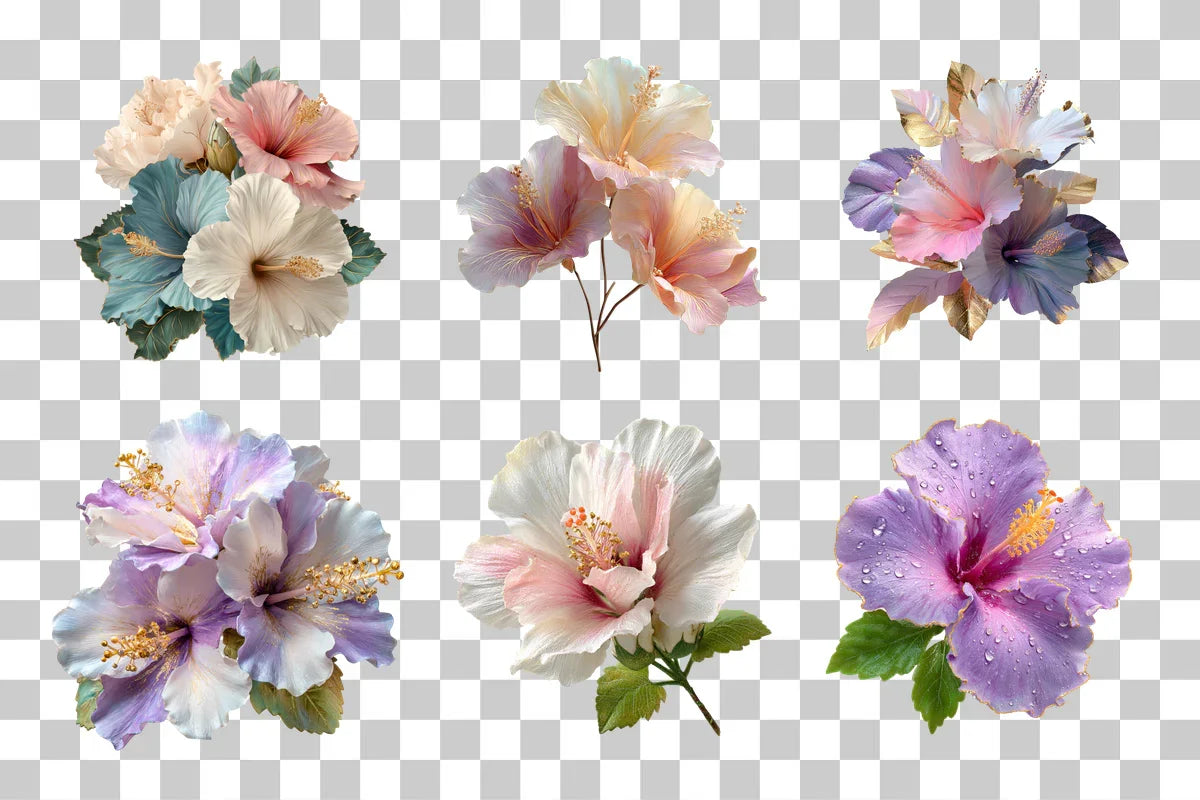 Pearl White Hibiscus Fantasy Flower Clipart Bundle - CraftNest - Digital Crafting and Art