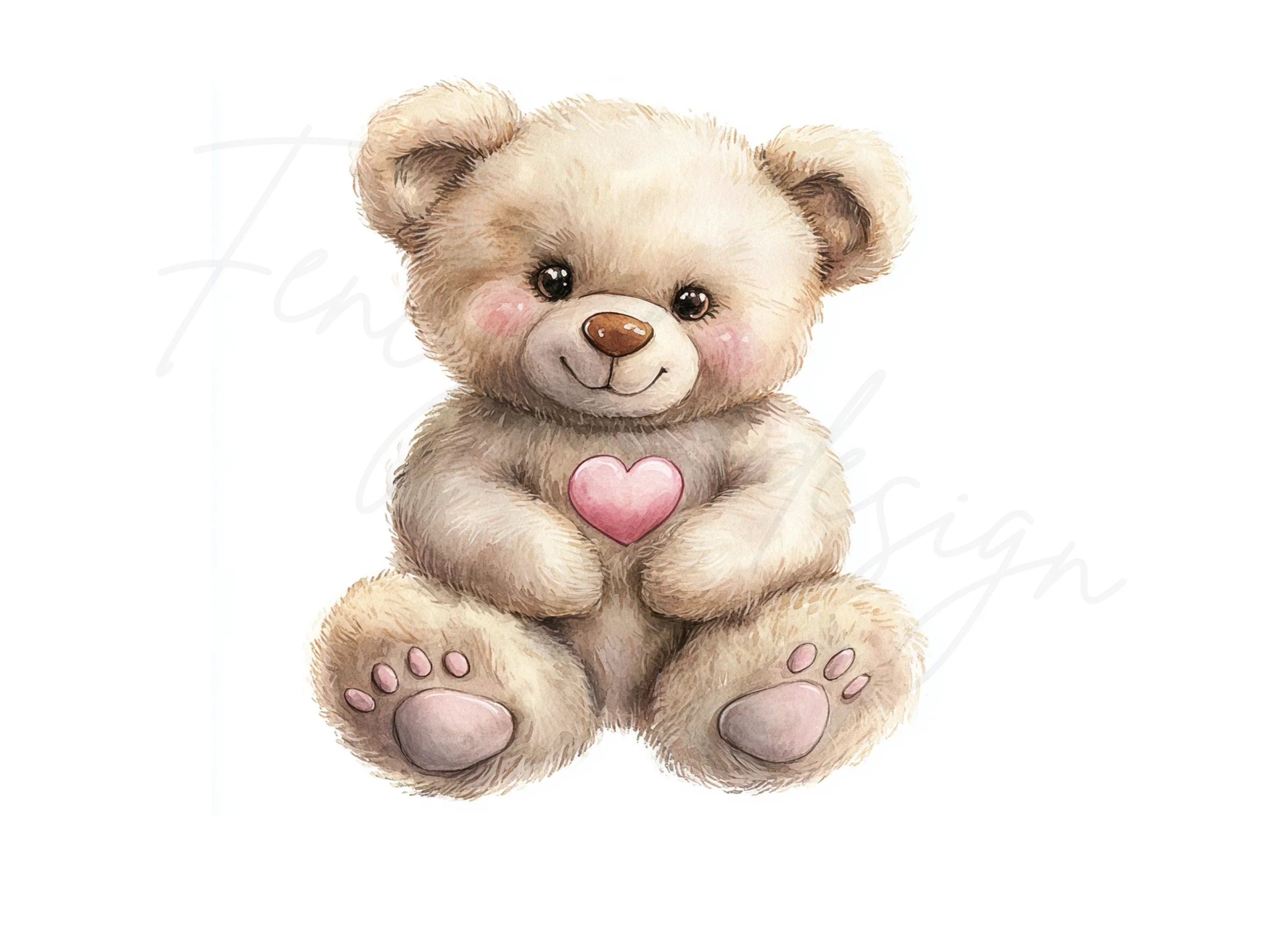 Cute Teddy Bear with Pink Heart Clipart Bundle