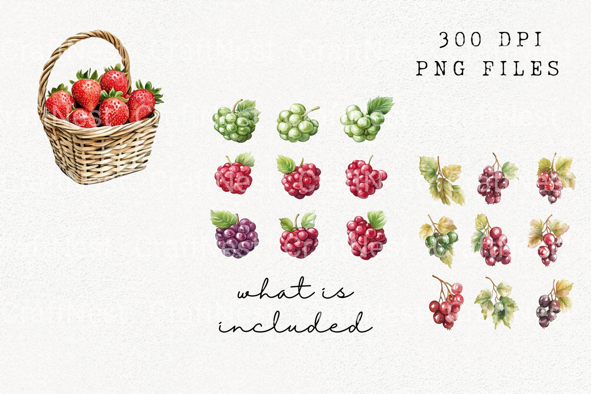 Strawberry Basket Clipart Bundle