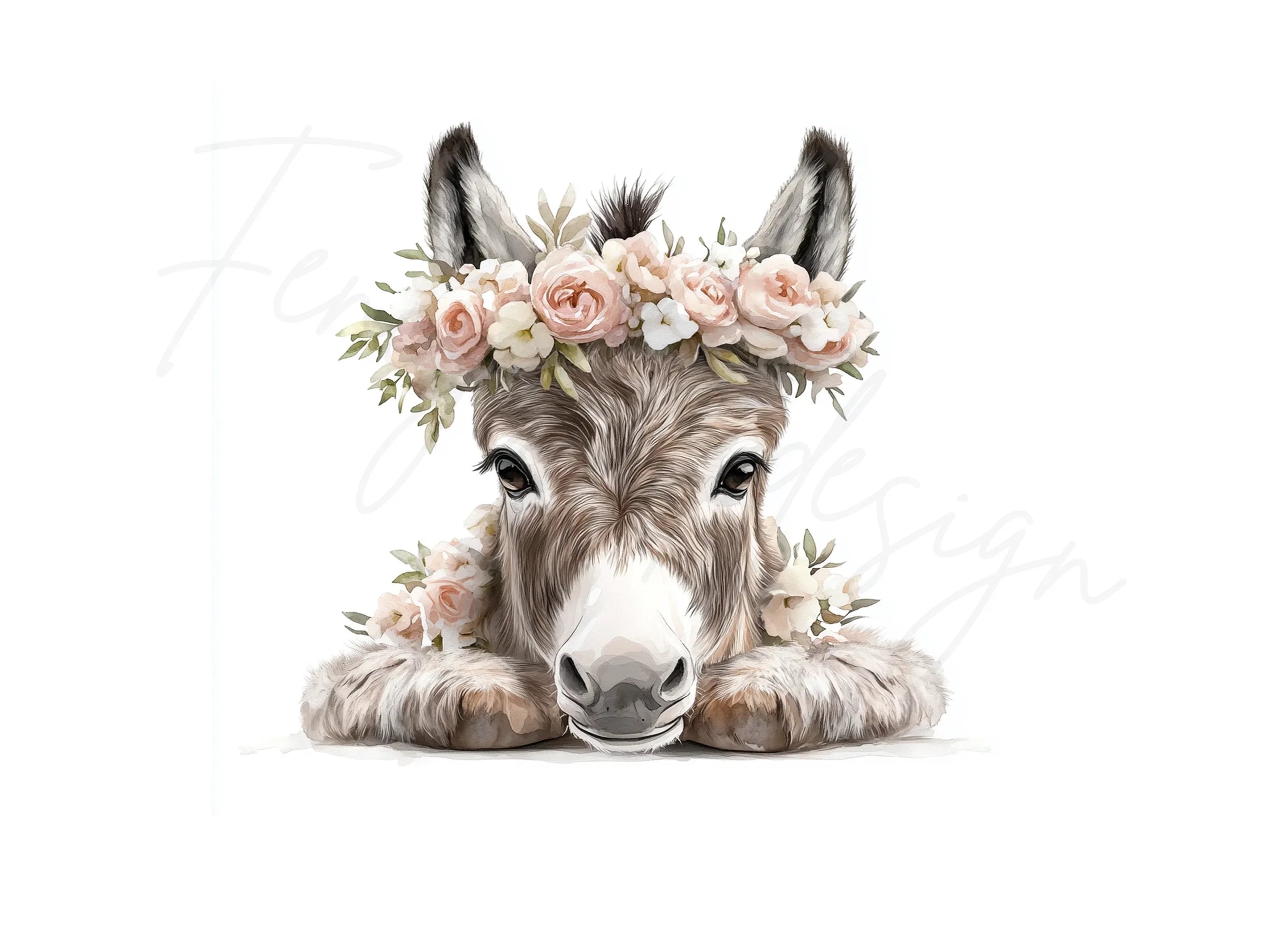 Adorable Donkey with Floral Crown Clipart Bundle