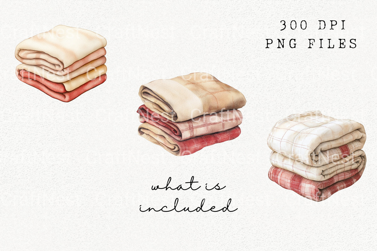 Cozy Plaid Folded Blankets Clipart Bundle