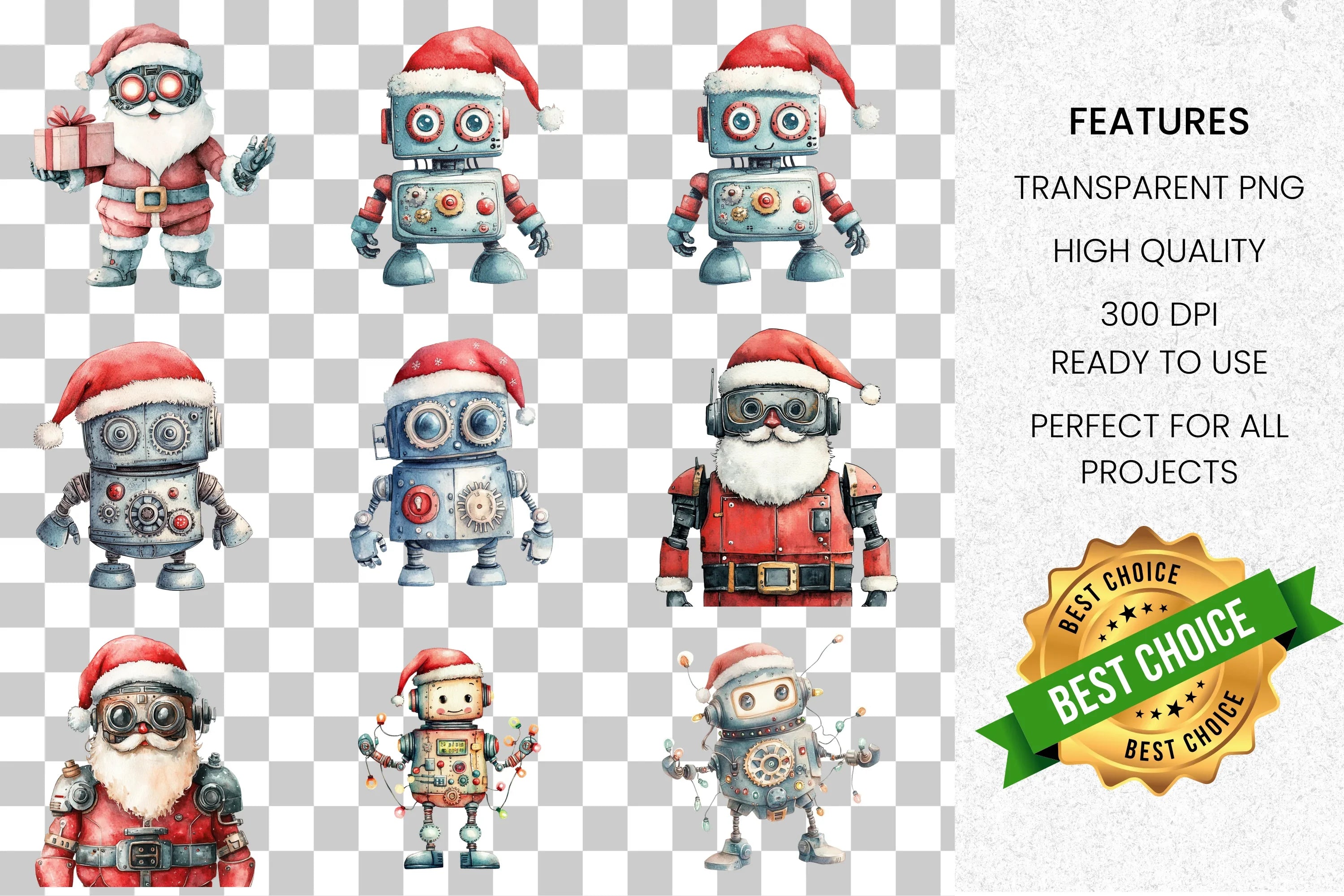 Christmas Robot Clipart Bundle