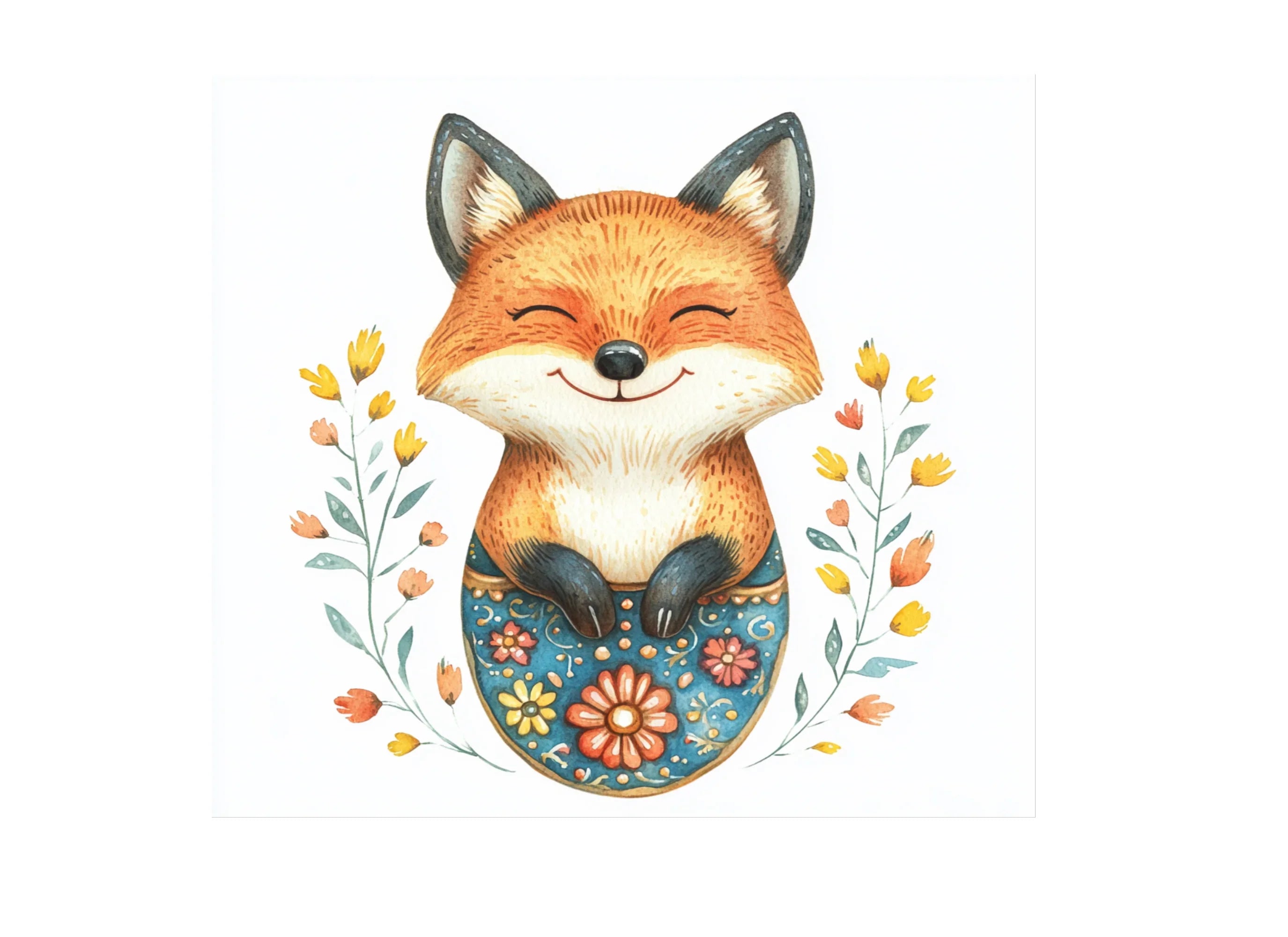 Happy Fox in Floral Egg Clipart Bundle