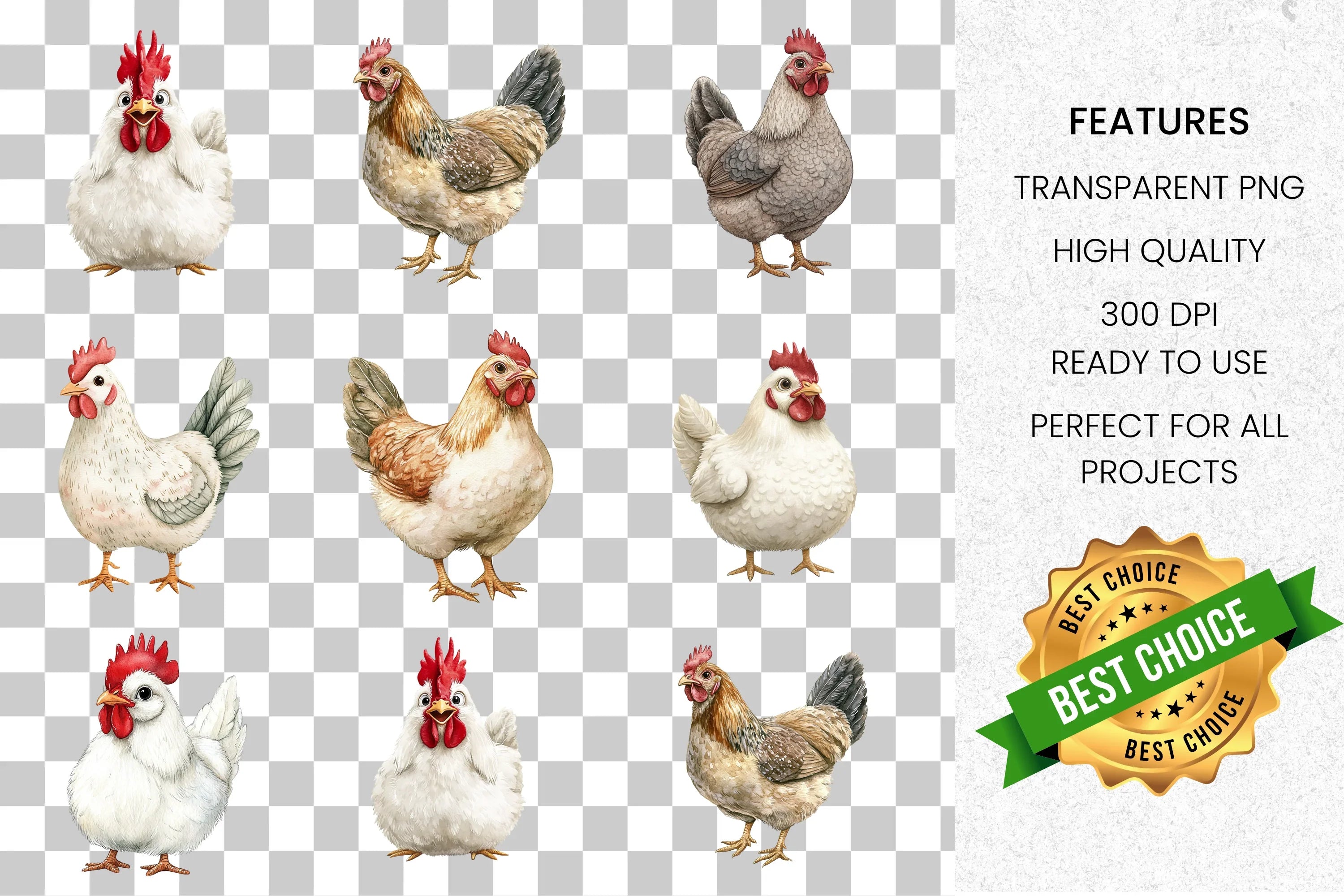 Farm Animal Chicken Clipart Bundle