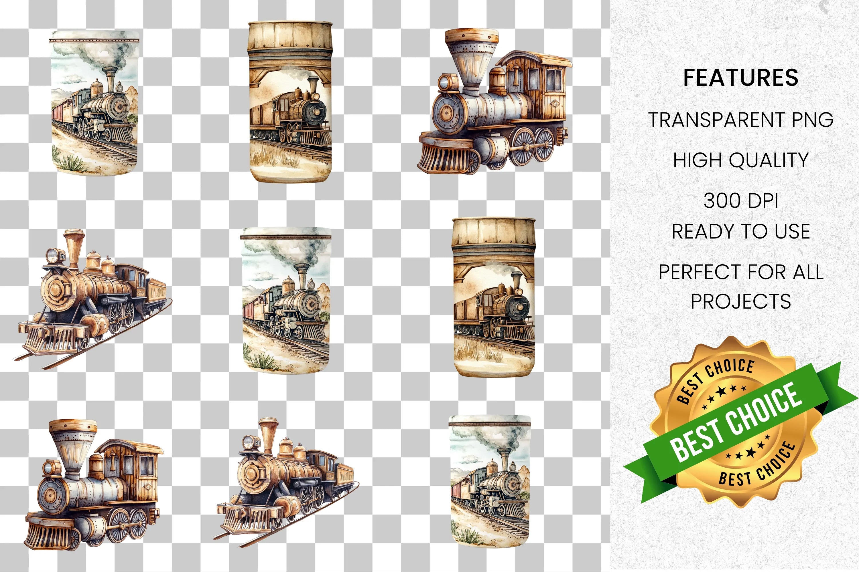 Vintage Steam Train Clipart Bundle