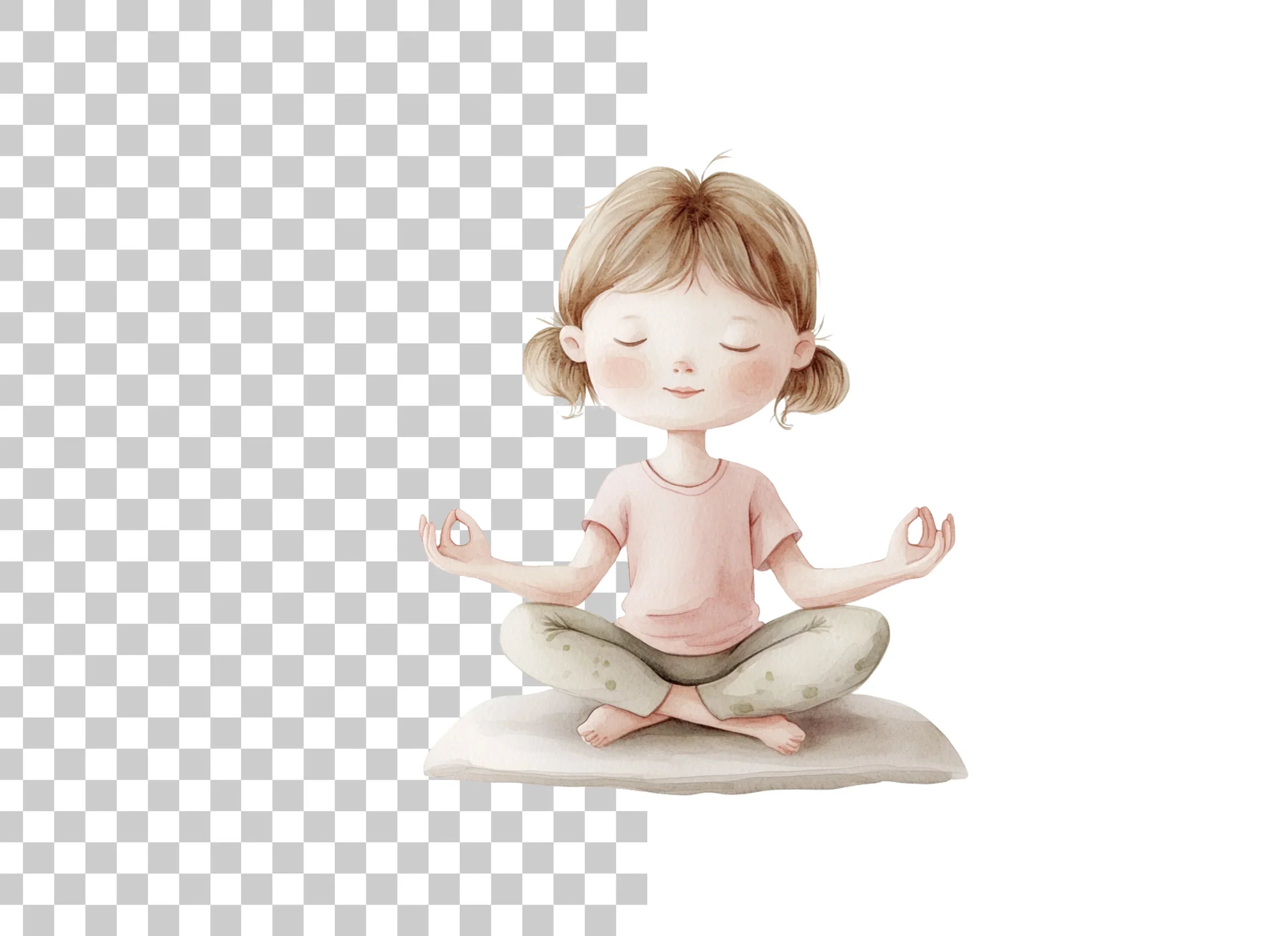 Cute Girl Meditating Clipart Bundle