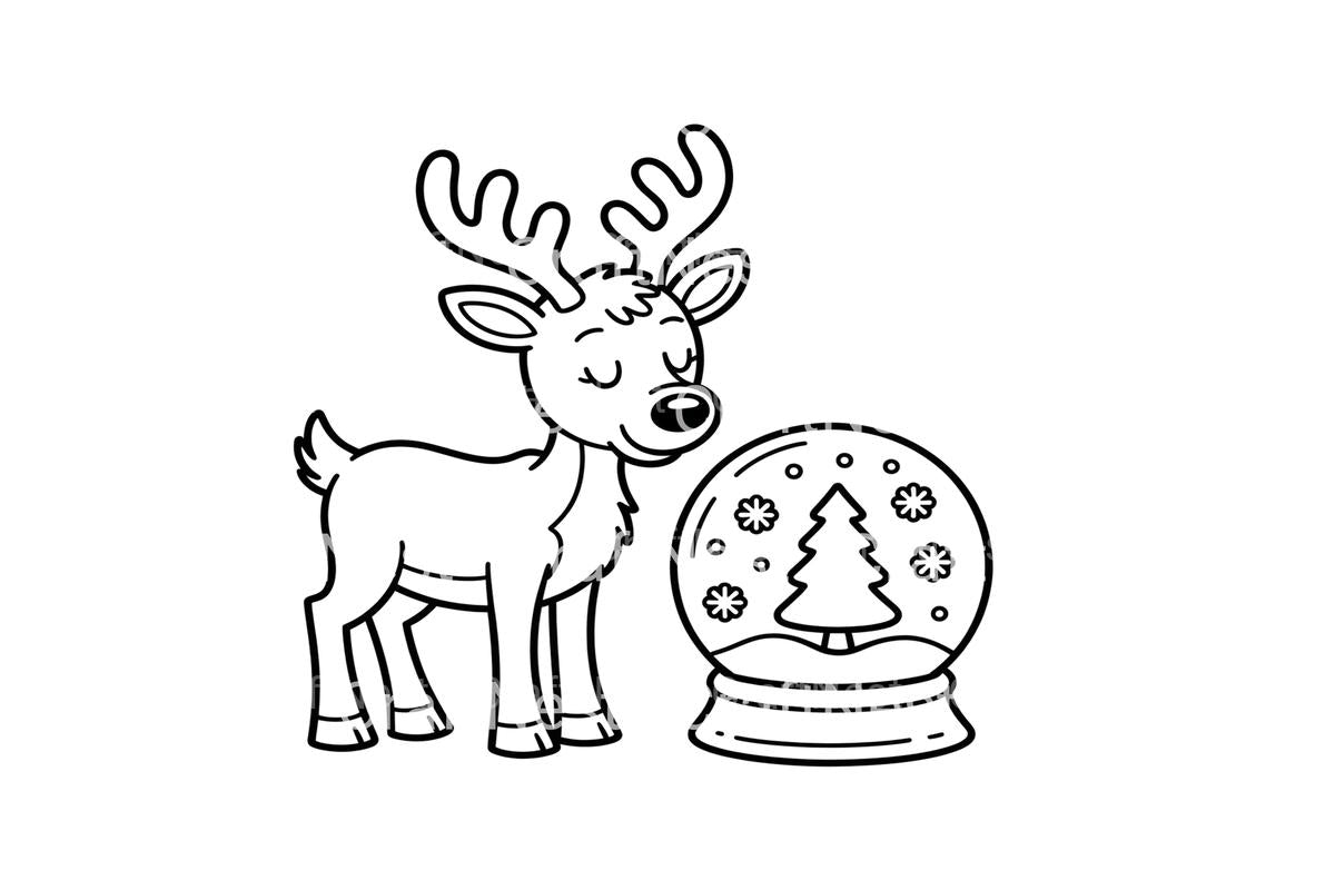 Cute Reindeer and Snow Globe Coloring Books