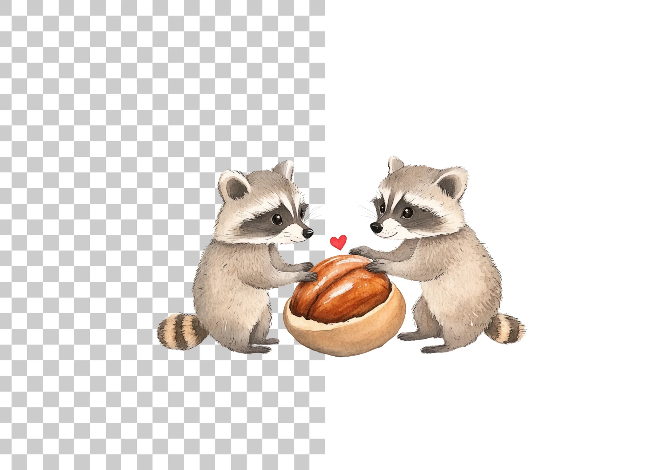 Cute Raccoons with Nuts Clipart Bundle