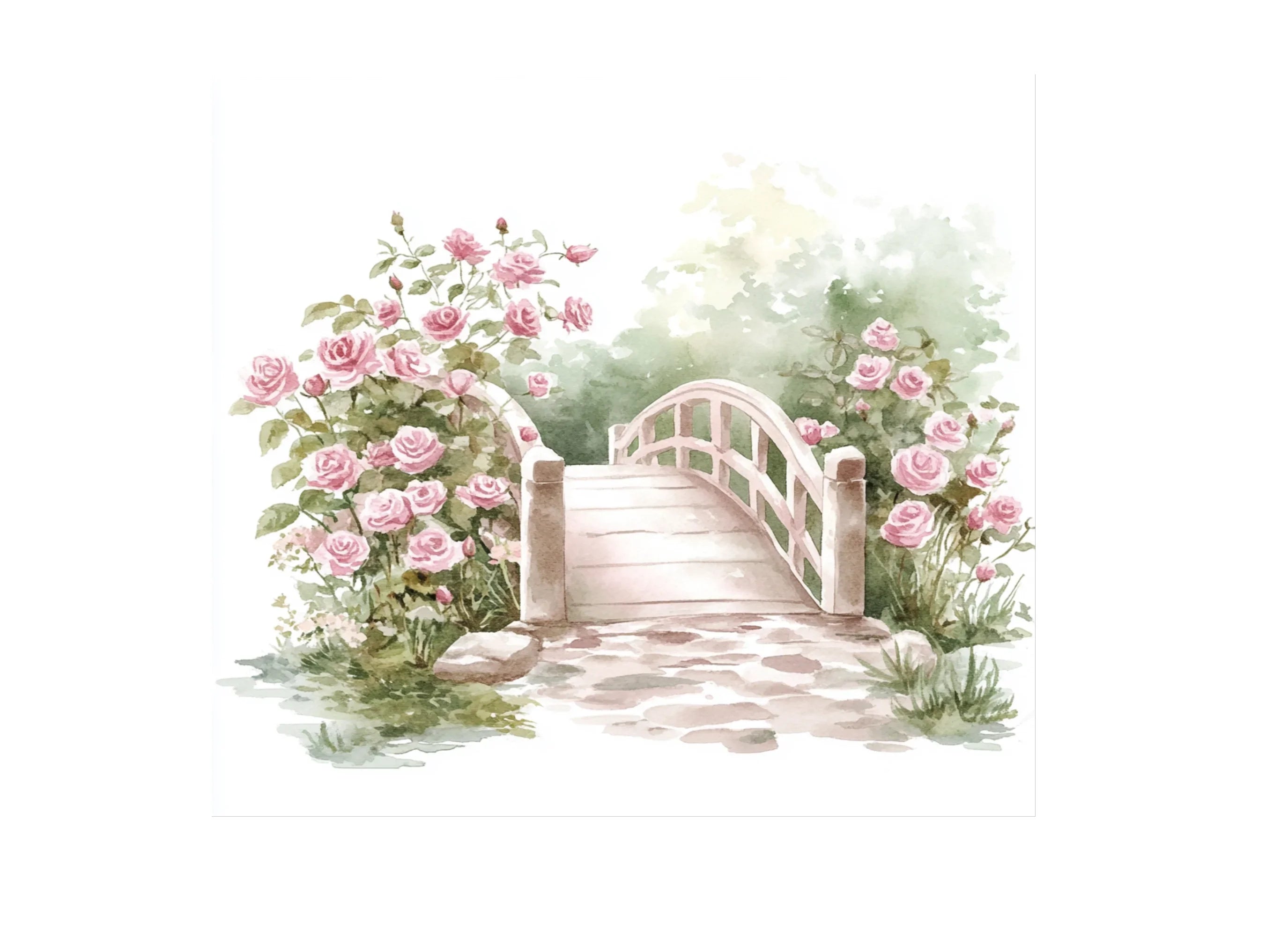 Pink Rose Garden Bridge Clipart Bundle