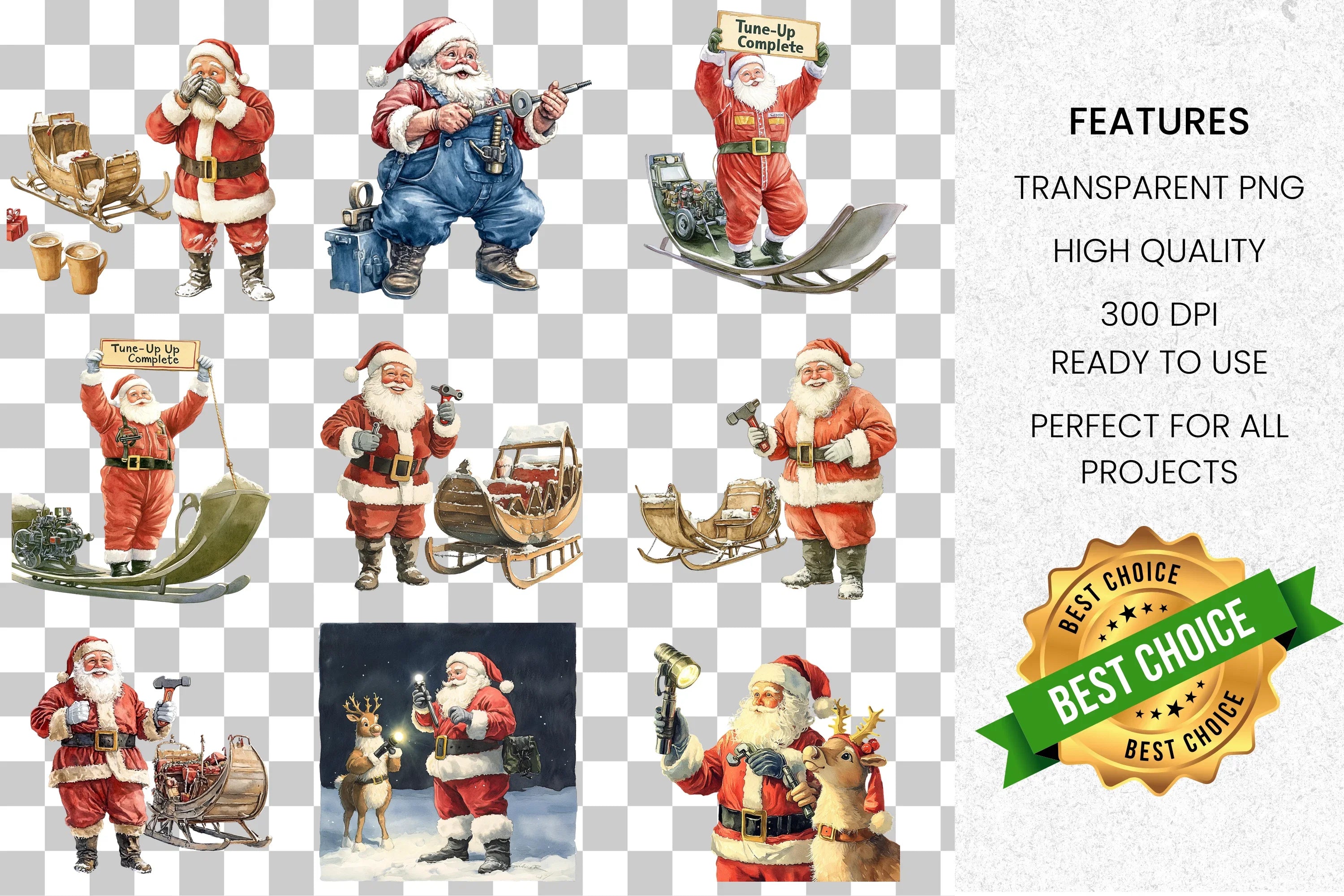 Santa Sleigh Tune-Up Clipart Bundle