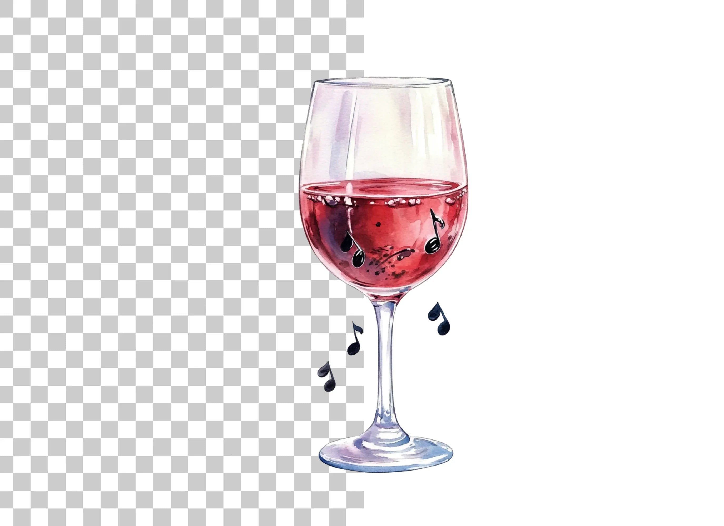 Red Wine Glass with Music Notes Clipart Bundle