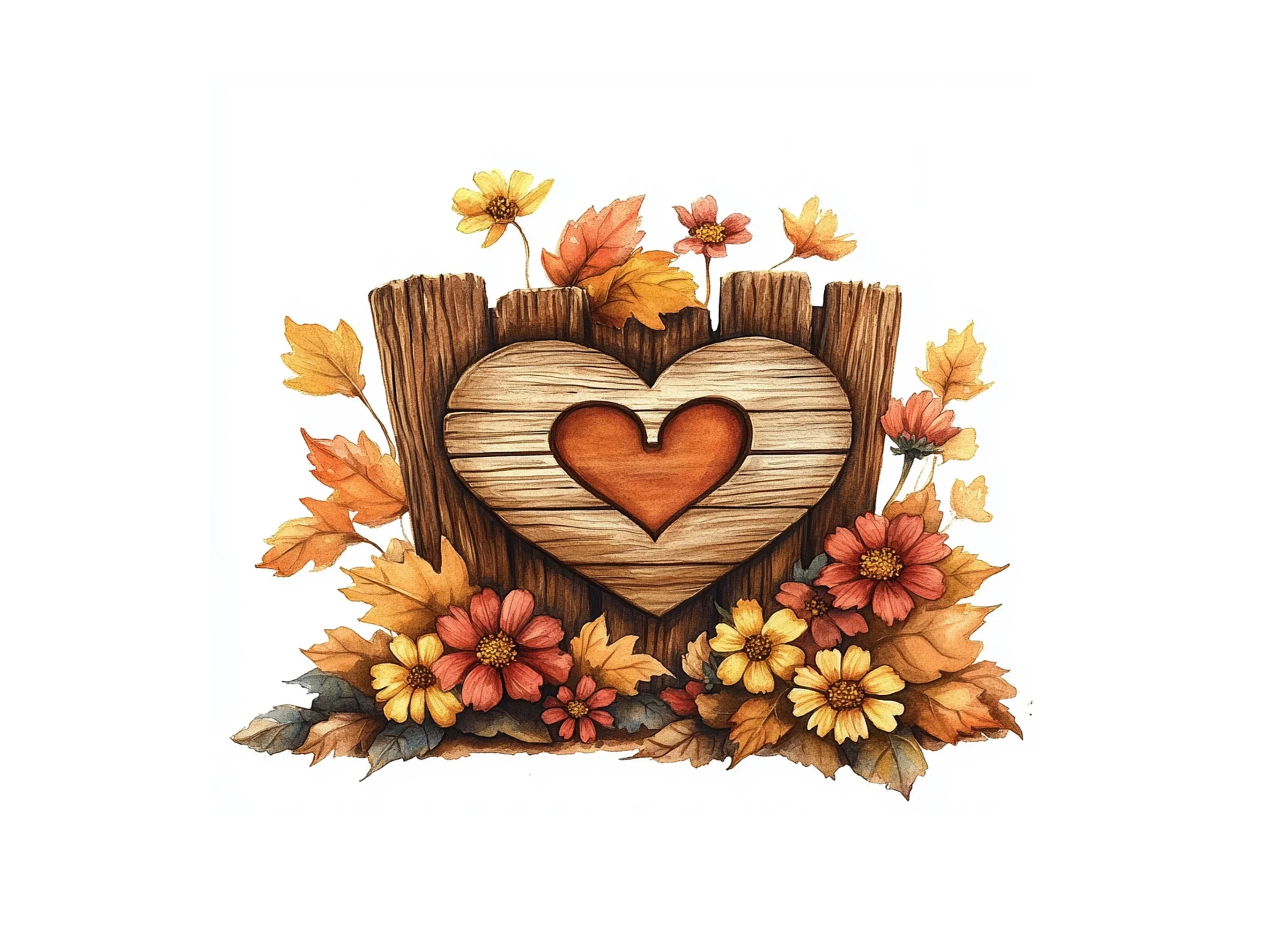 Fall Heart Wooden Signs Clipart Bundle