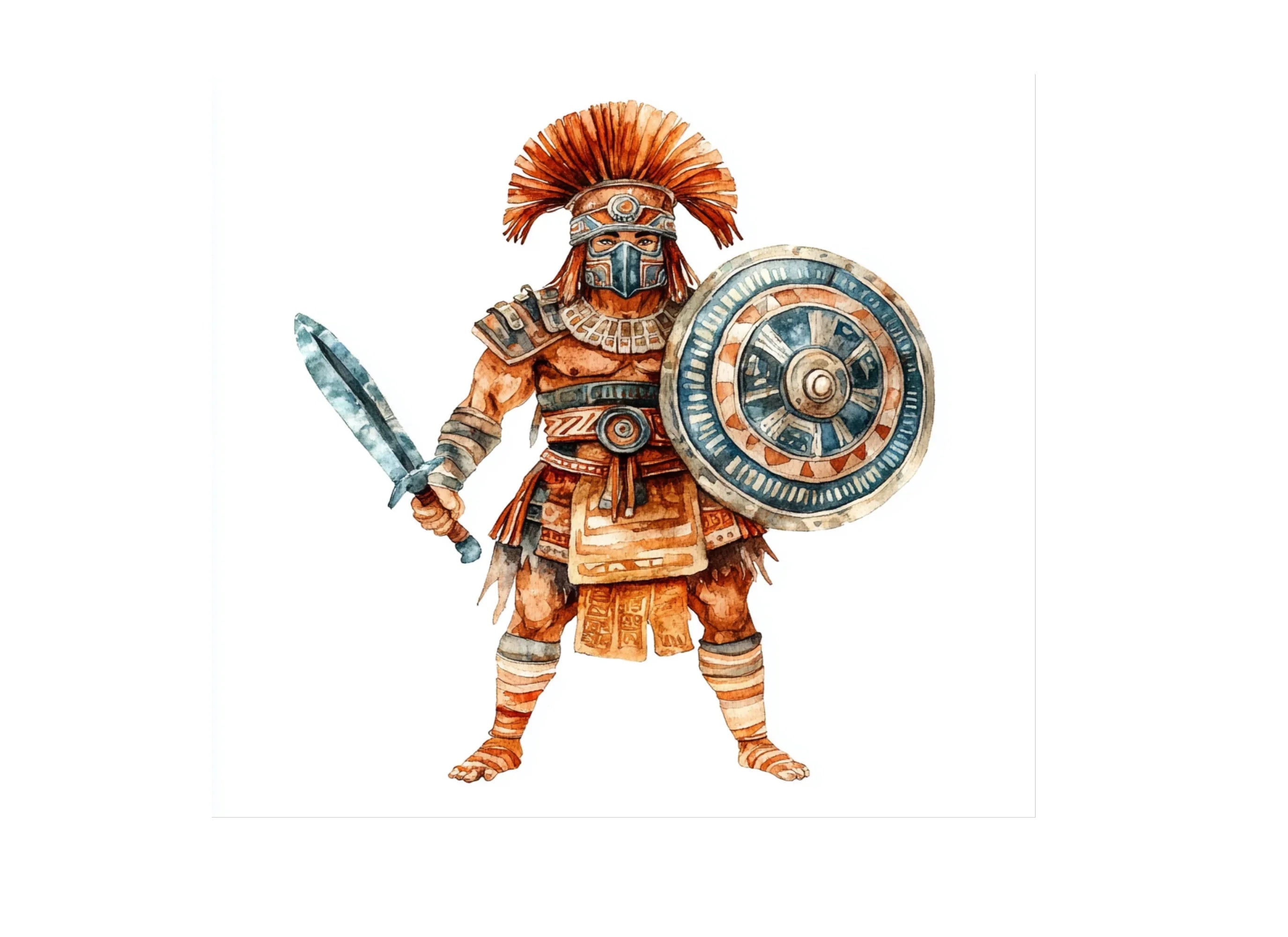 Mayan and Aztec Warrior Illustrations Clipart Bundle