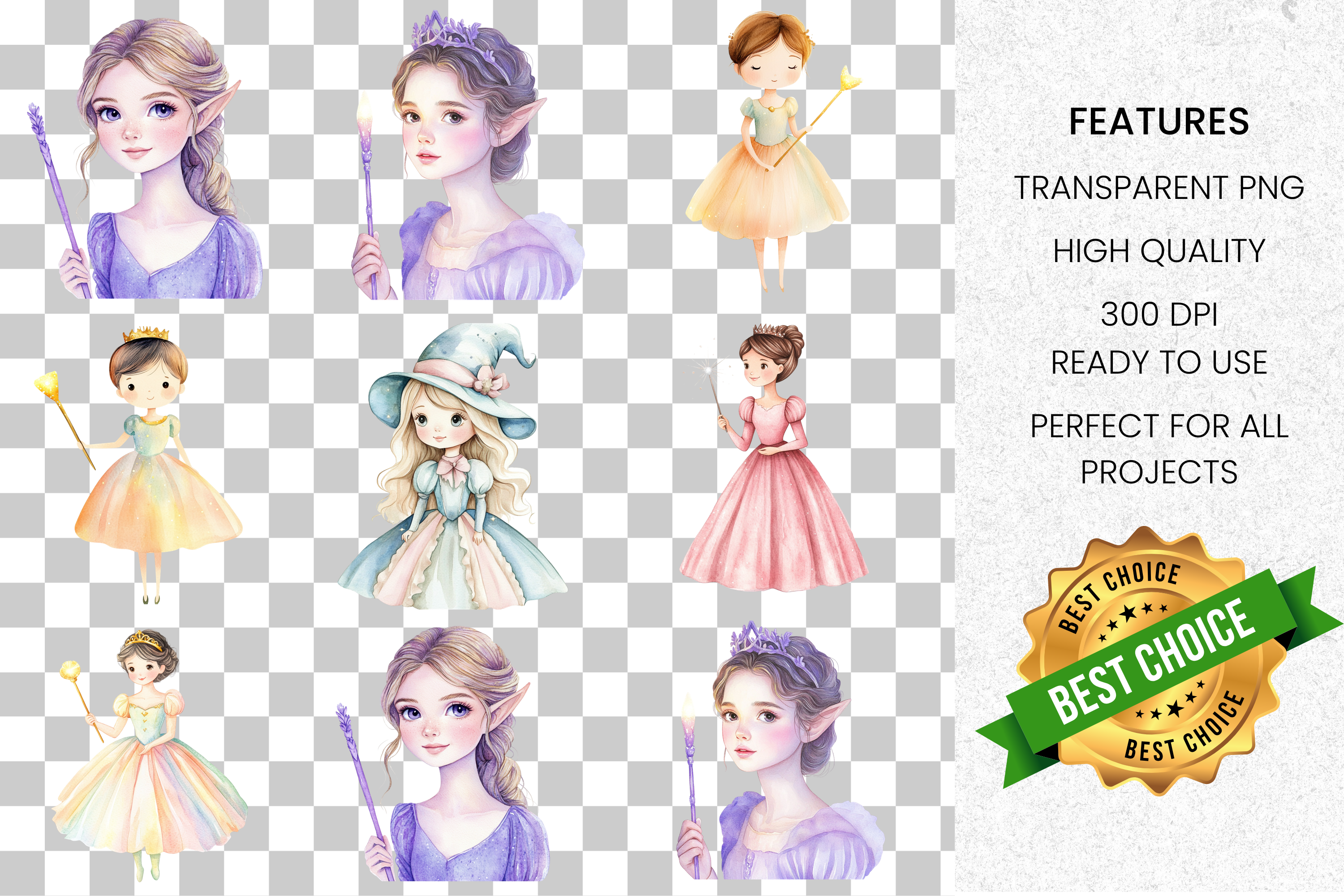 Cute Fantasy Girls Clipart Bundle