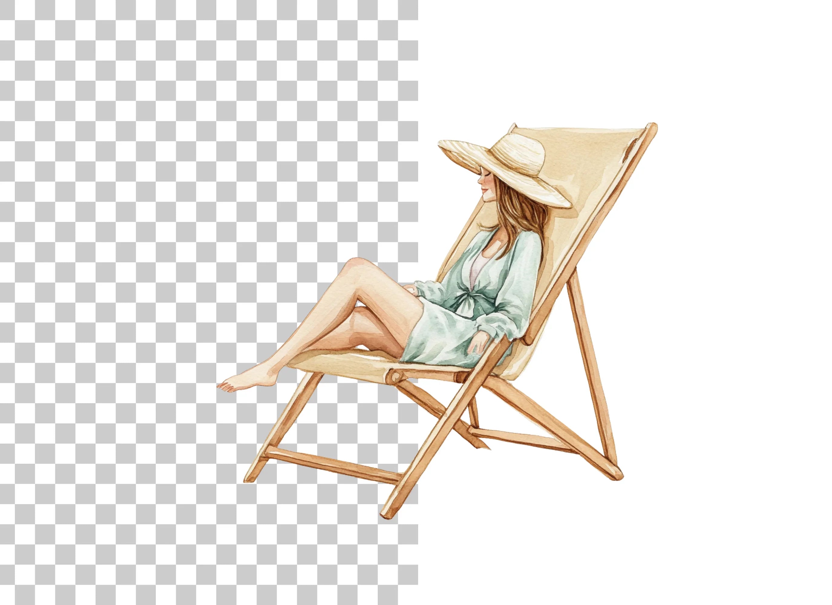 Relaxing Women on Beach Chairs Clipart Bundle