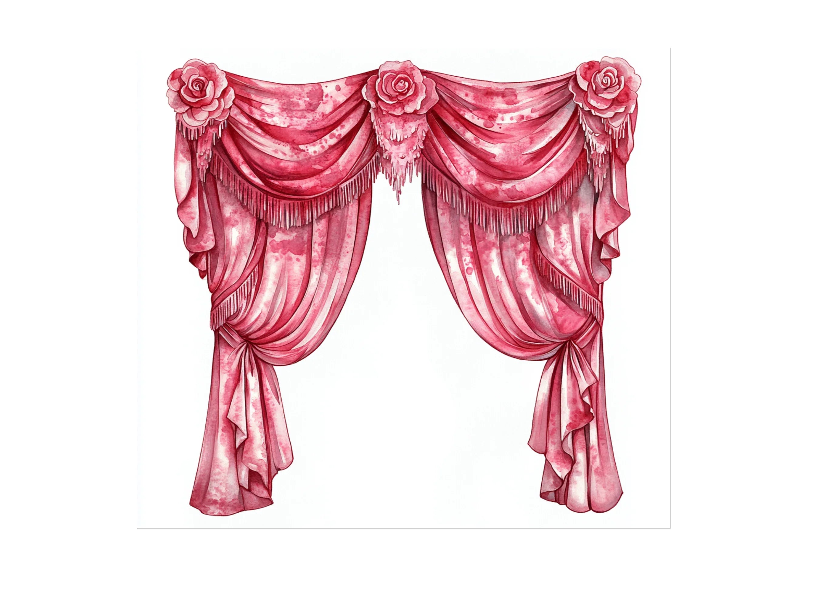 Pink Rose Draped Curtain Clipart Bundle