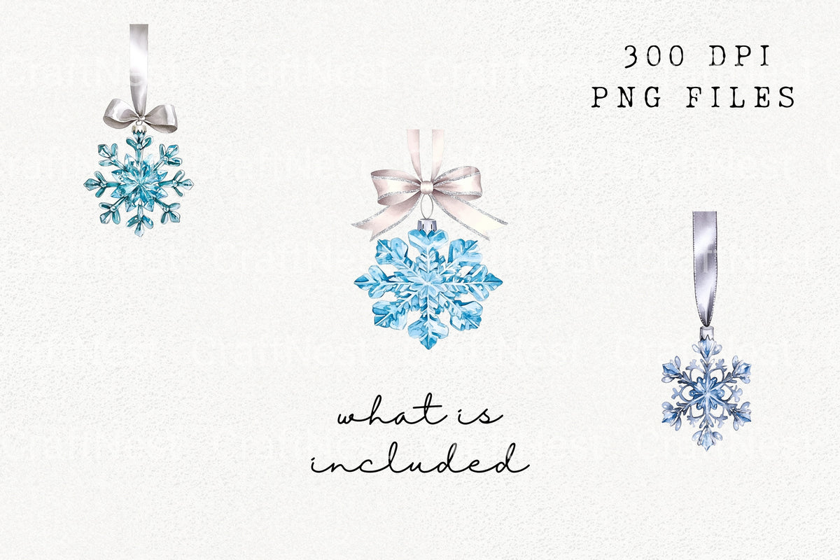 Blue Crystal Snowflake Ornament Clipart Bundle