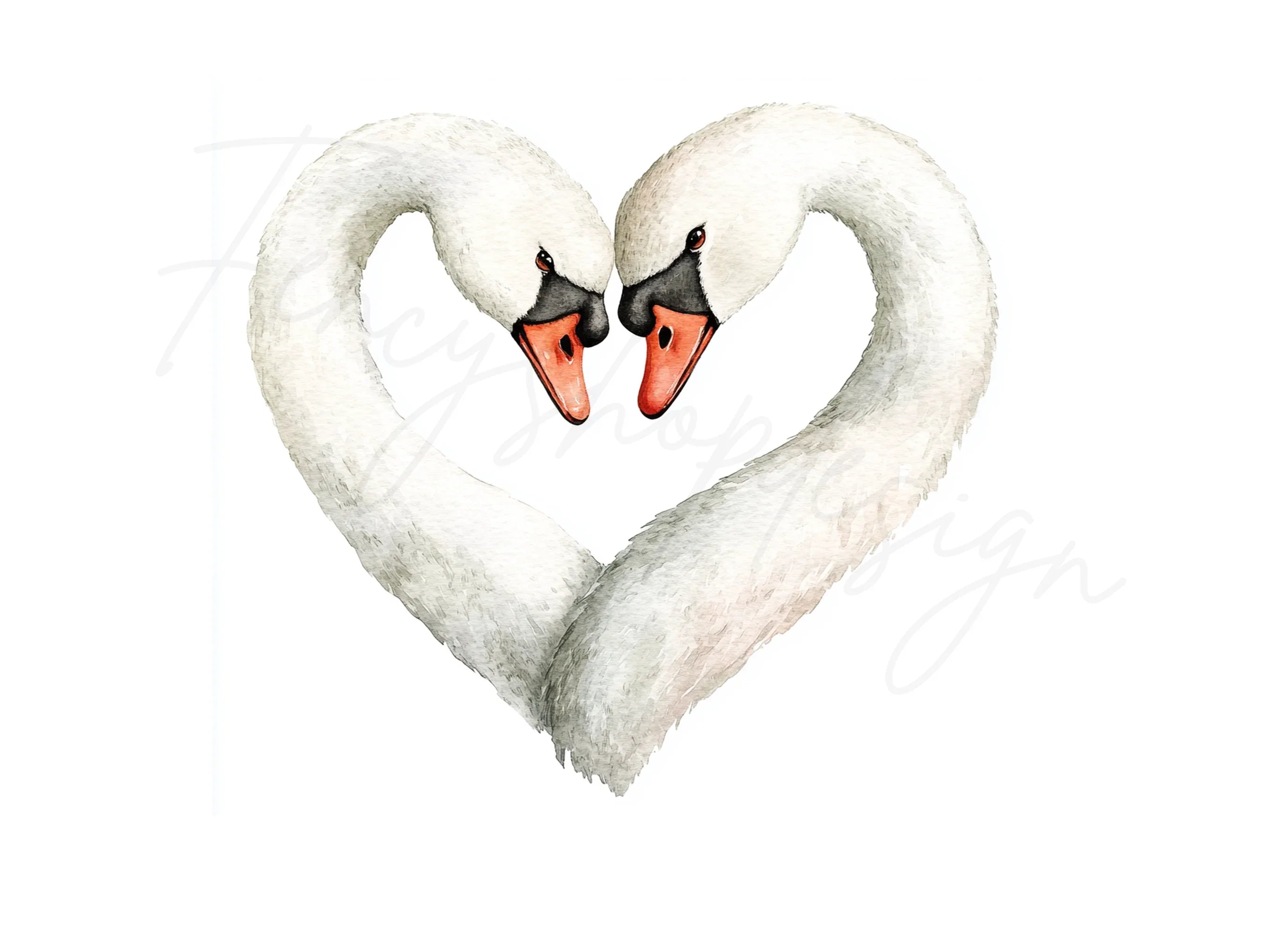 Romantic Swan Heart Clipart Bundle