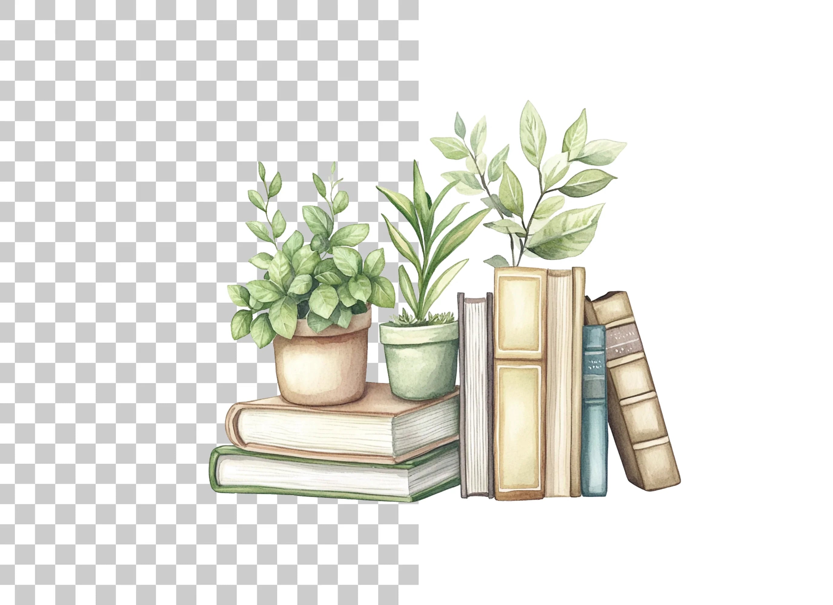 Stack of Books with Plants Clipart Bundle