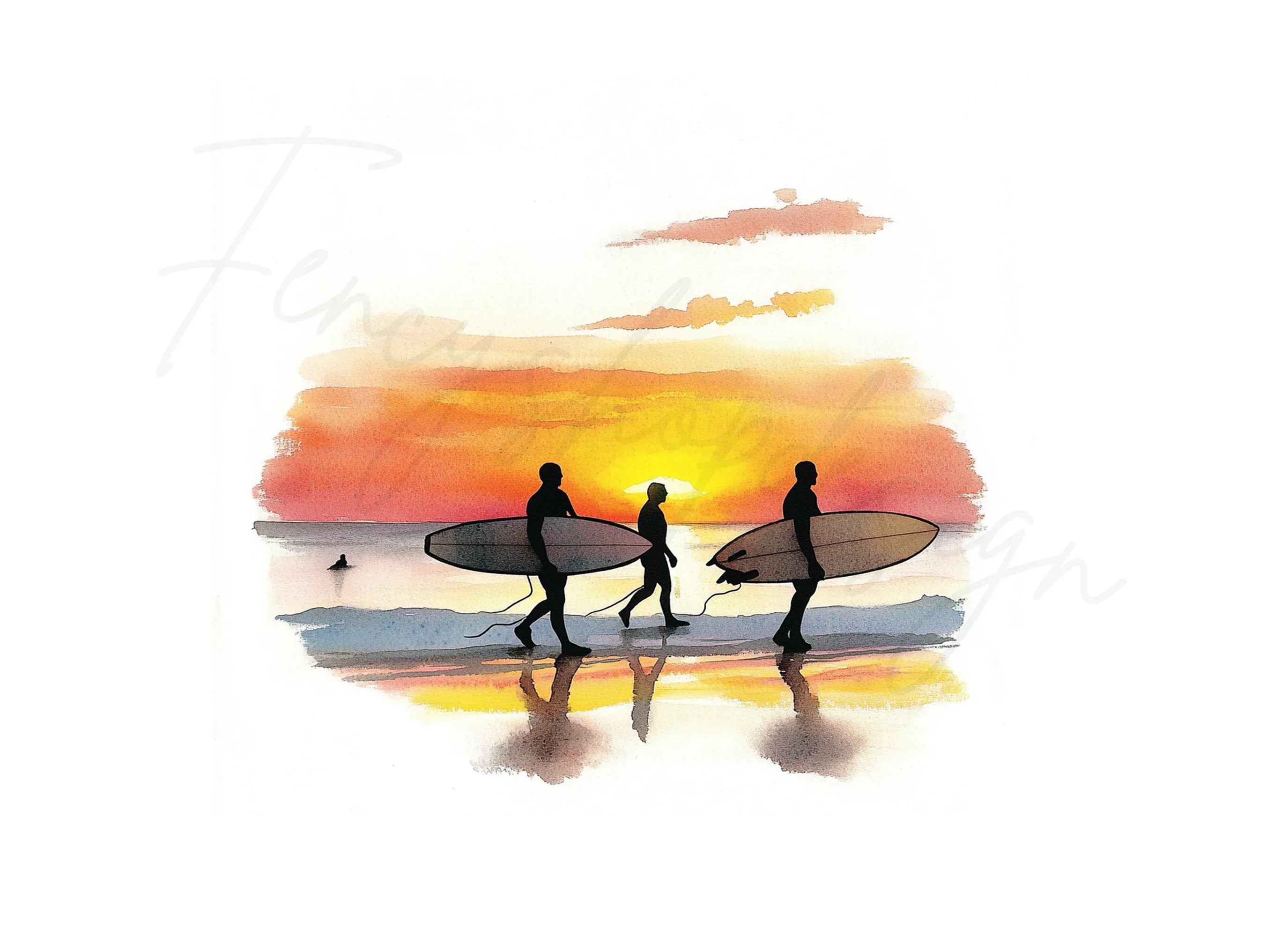 Surfers Sunset Beach Clipart Bundle