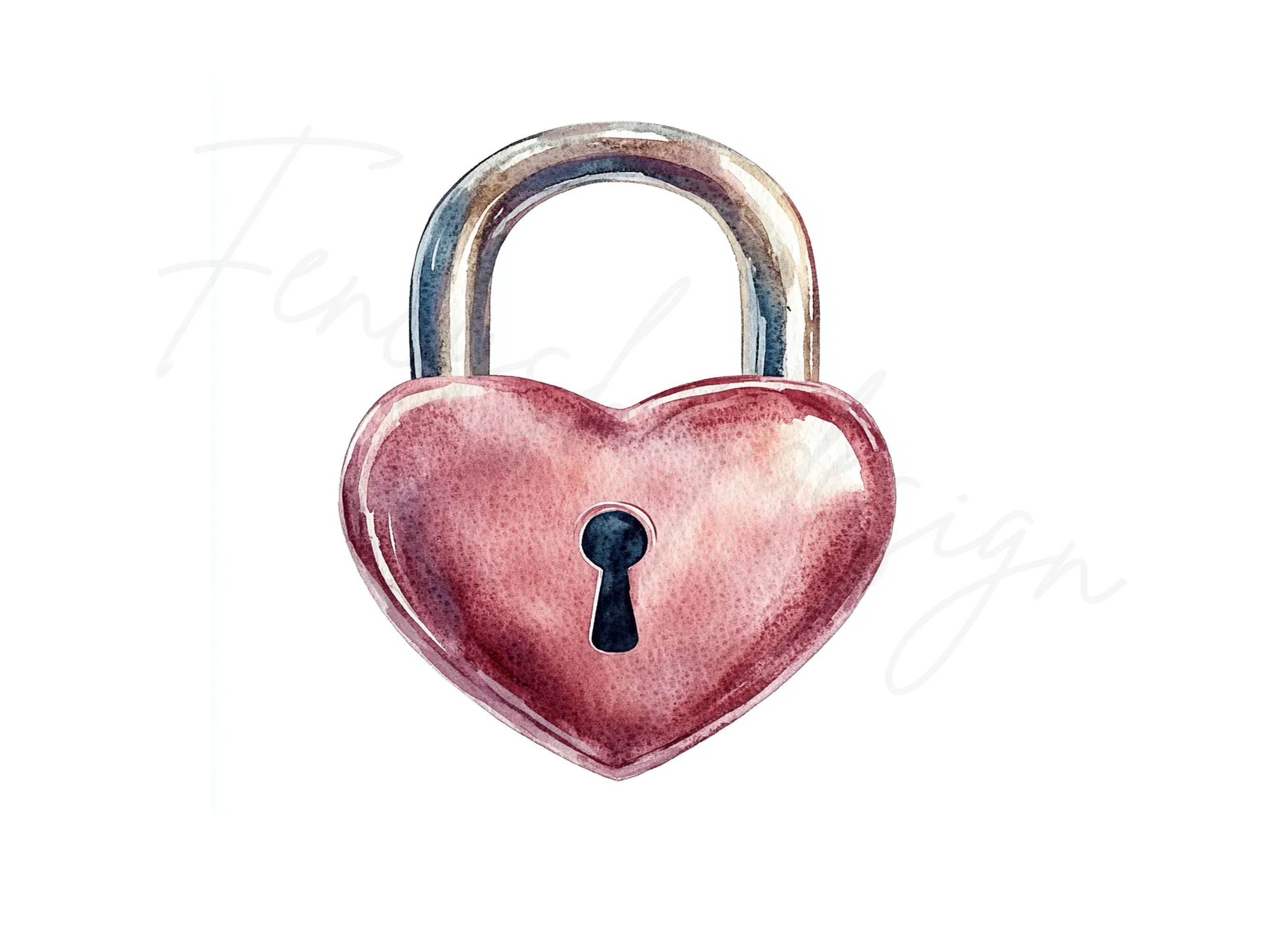Red Heart Padlock Clipart Bundle