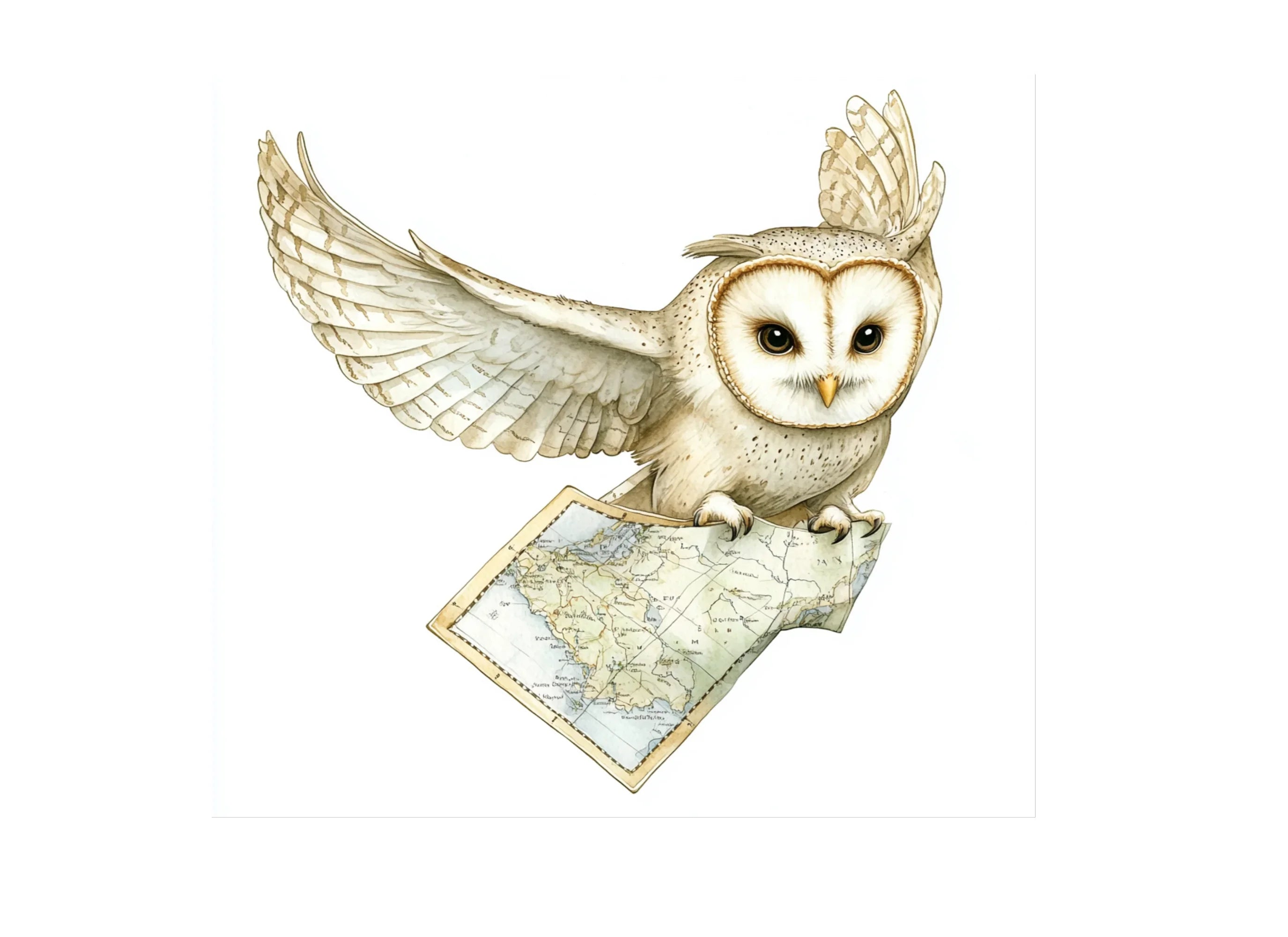 Flying Owls with Maps Clipart Bundle