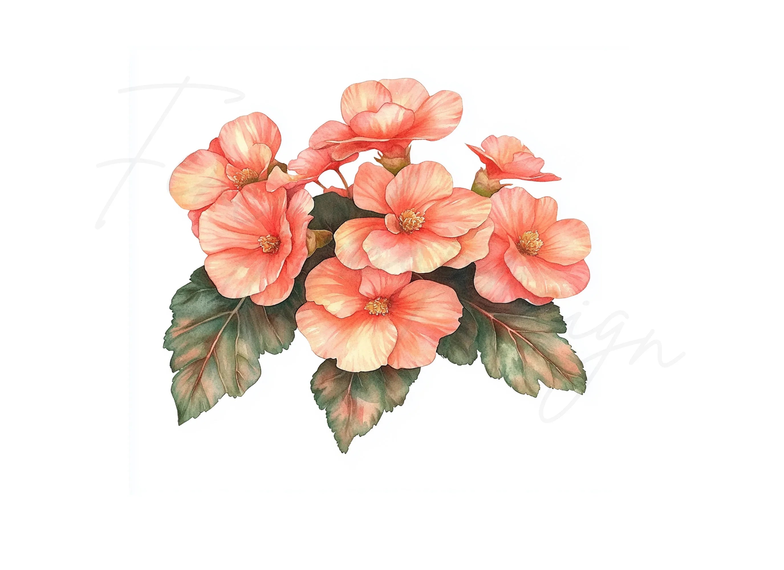 Peach Begonia Flower Clipart Bundle